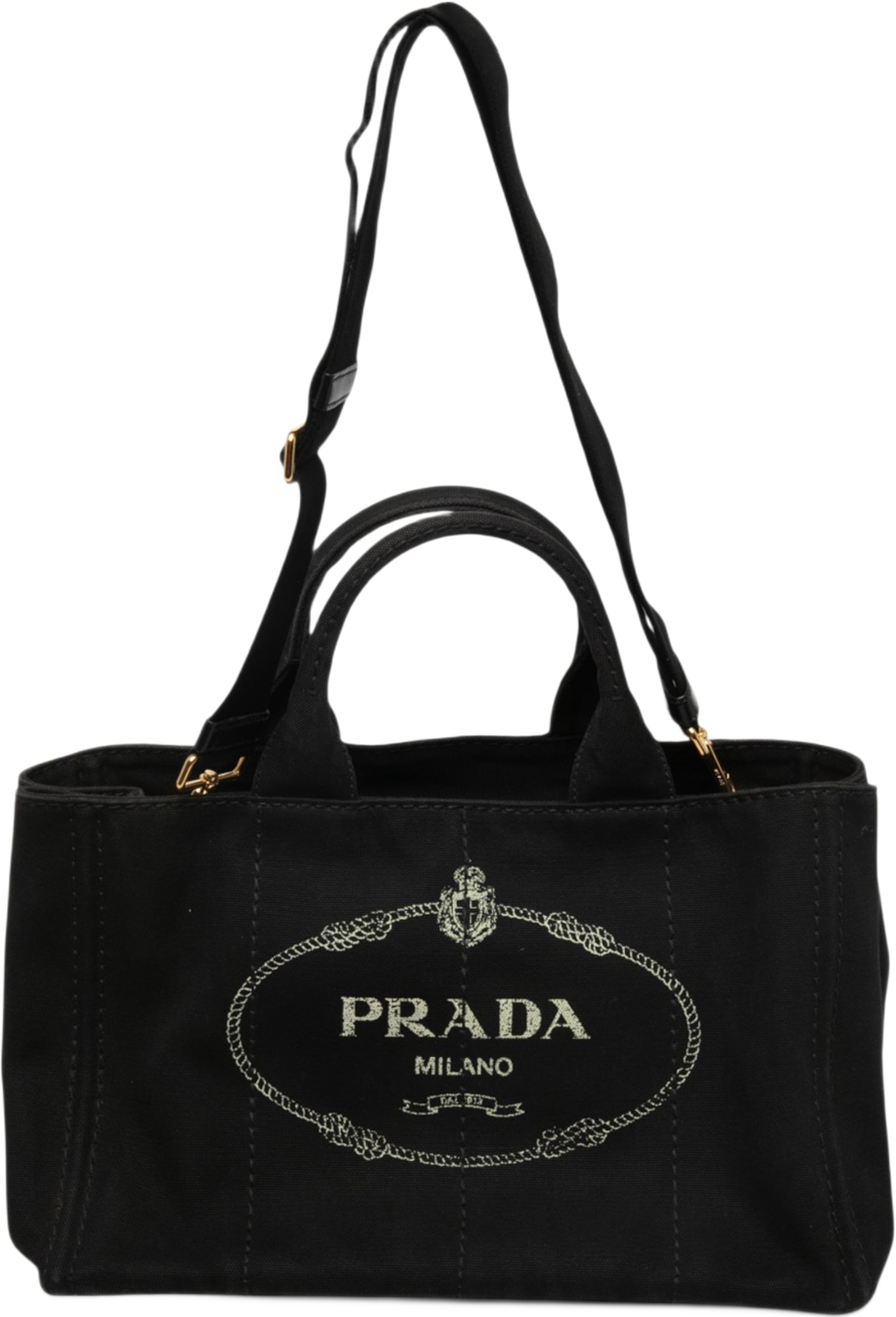 Prada Canvas Canapa Logo Tote, från Luxclusif, i färgen svart. Klicka för att öppna bilden i stort format