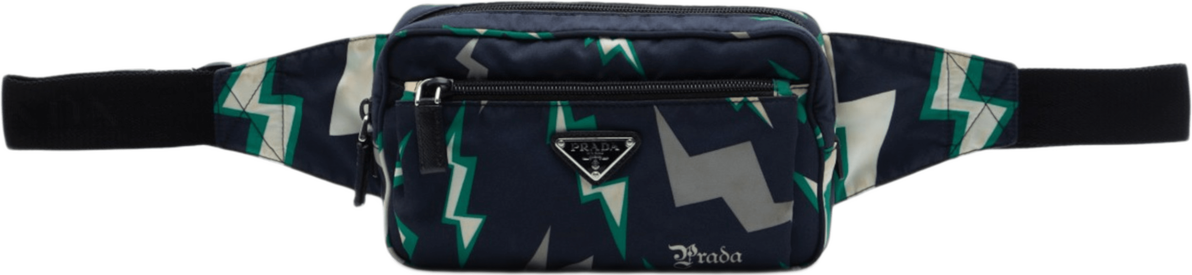 Prada Universal Studios Tessuto Frankenstein Thunder Belt Bag, från Luxclusif, i färgen navy. Klicka för att öppna bilden i stort format