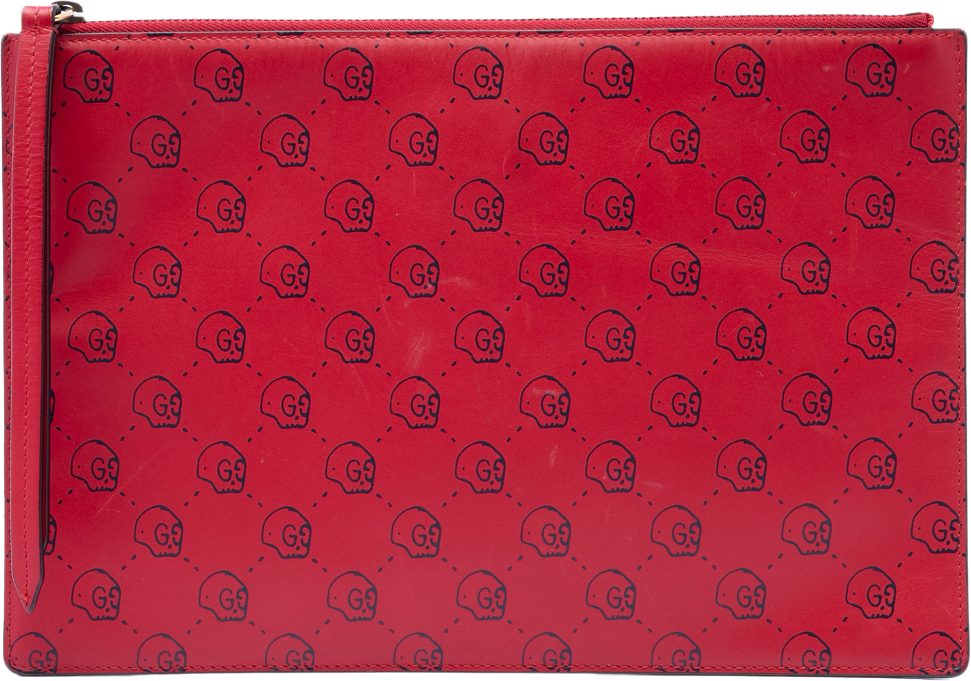 Gucci Calfskin Ghost Hamlet Skull Zip Pouch, från Luxclusif, i färgen red. Klicka för att öppna bilden i stort format