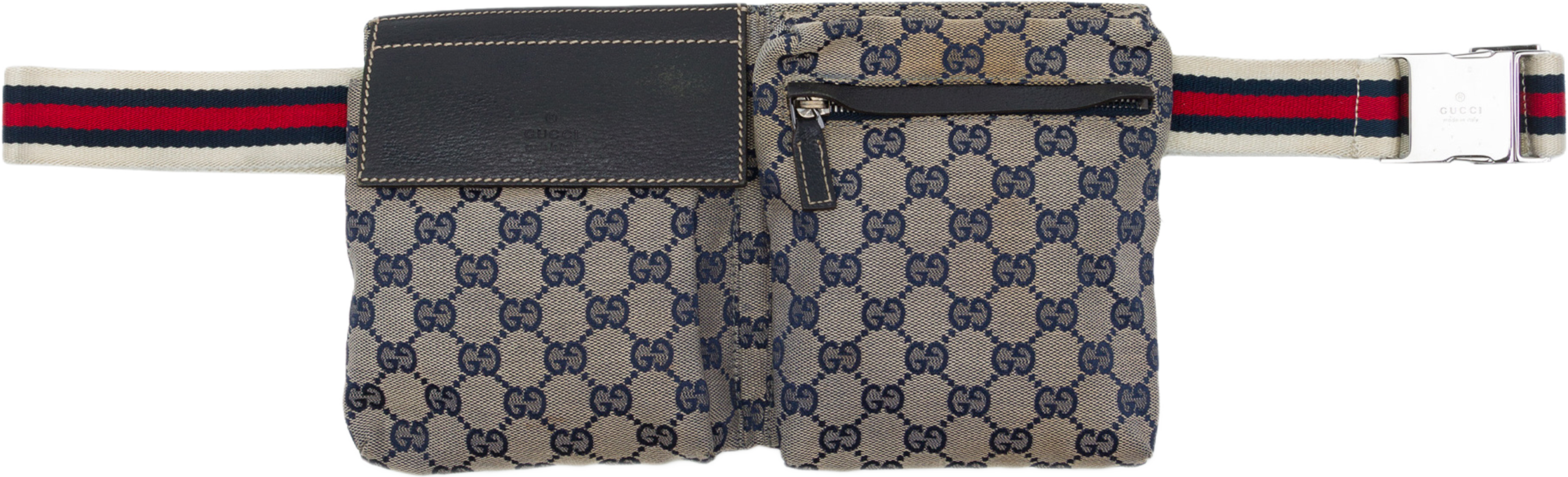 Gucci Gg Canvas Web Double Pocket Belt Bag, från Luxclusif, i färgen beige. Klicka för att öppna bilden i stort format