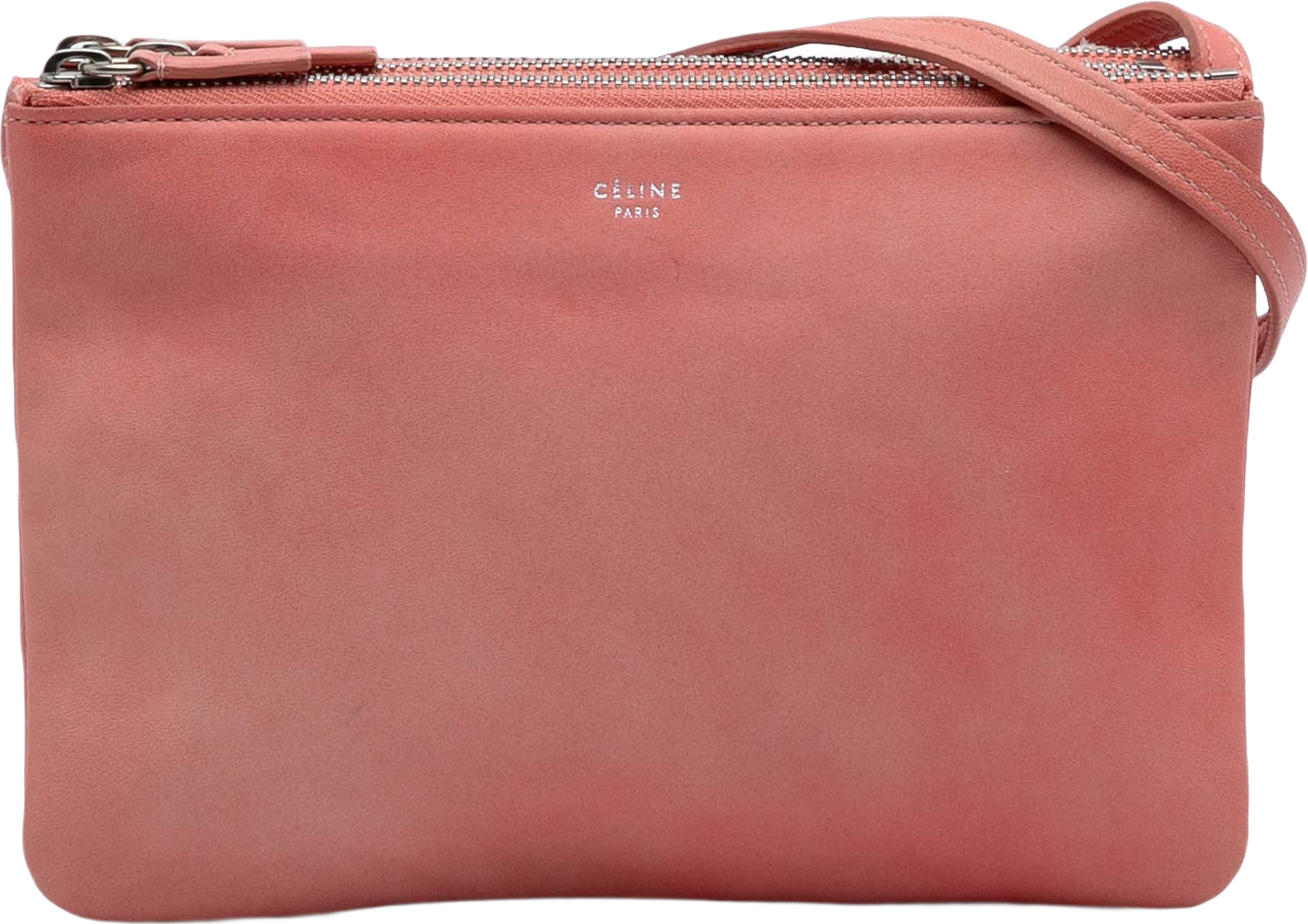 Celine Small Lambskin Trio Crossbody, från Luxclusif, i färgen blush. Klicka för att öppna bilden i stort format