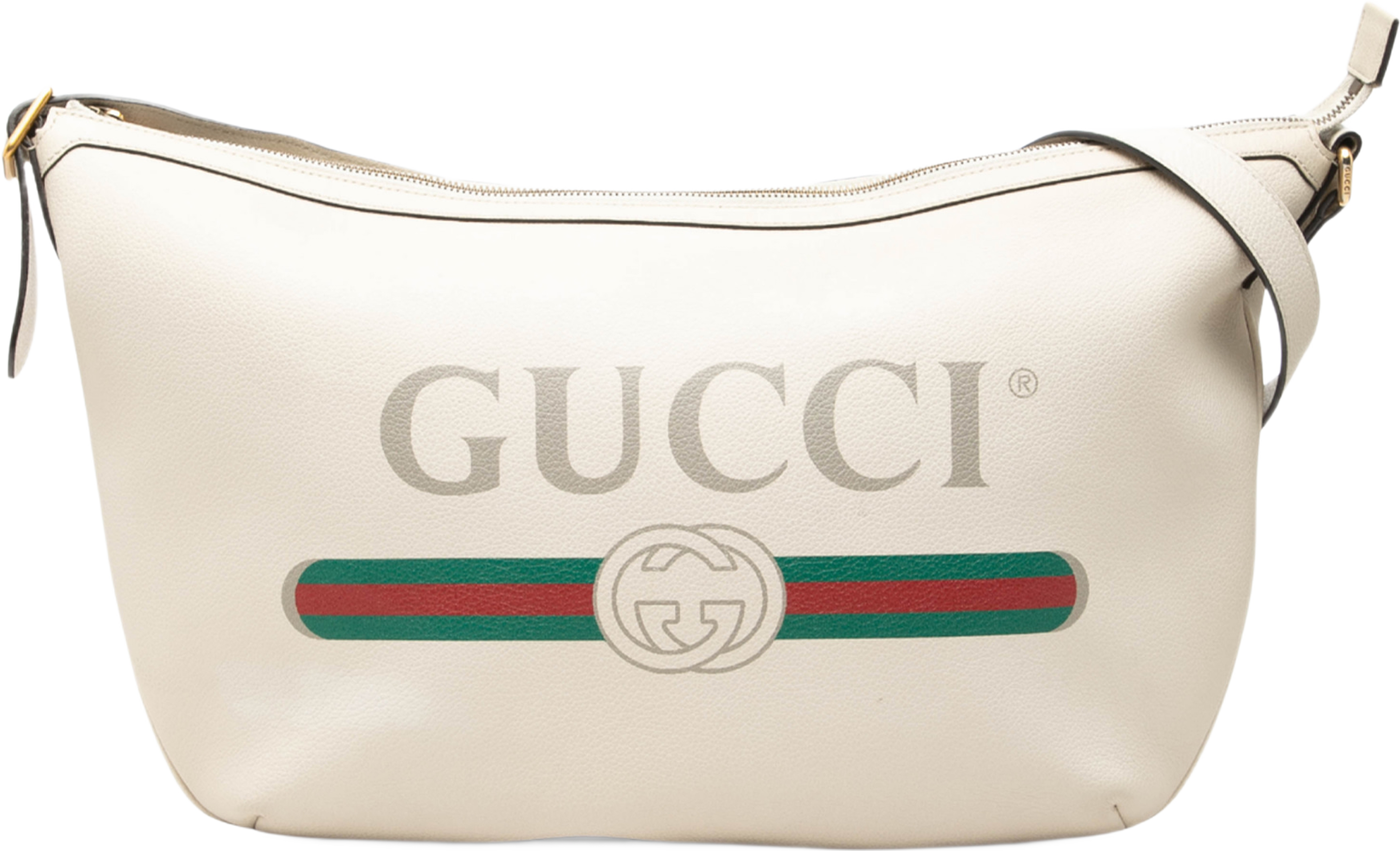 Gucci Grained Calfskin Logo Half Moon Crossbody, från Luxclusif, i färgen vit. Klicka för att öppna bilden i stort format
