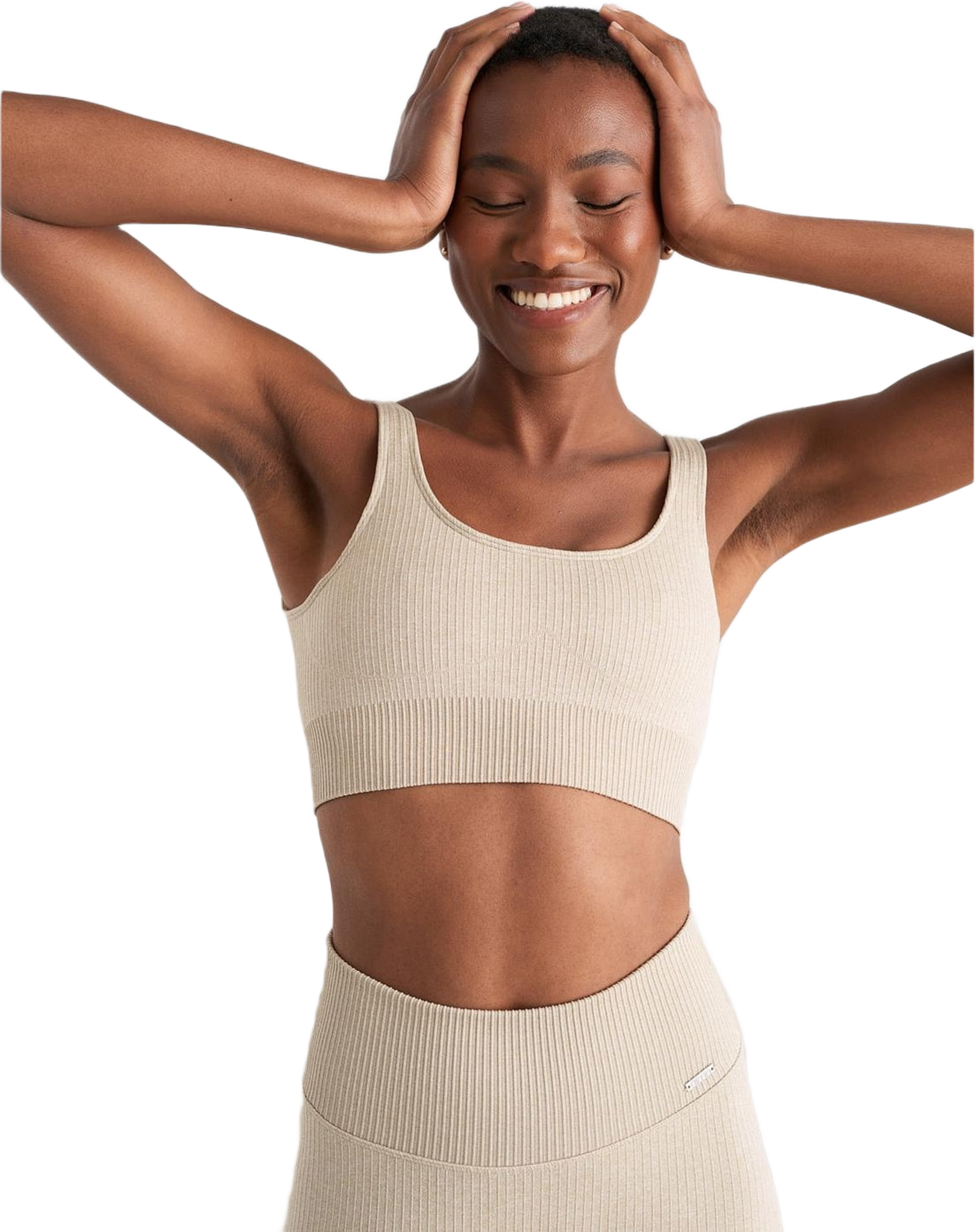 Beige Melange Ribbed Seamless Bra
