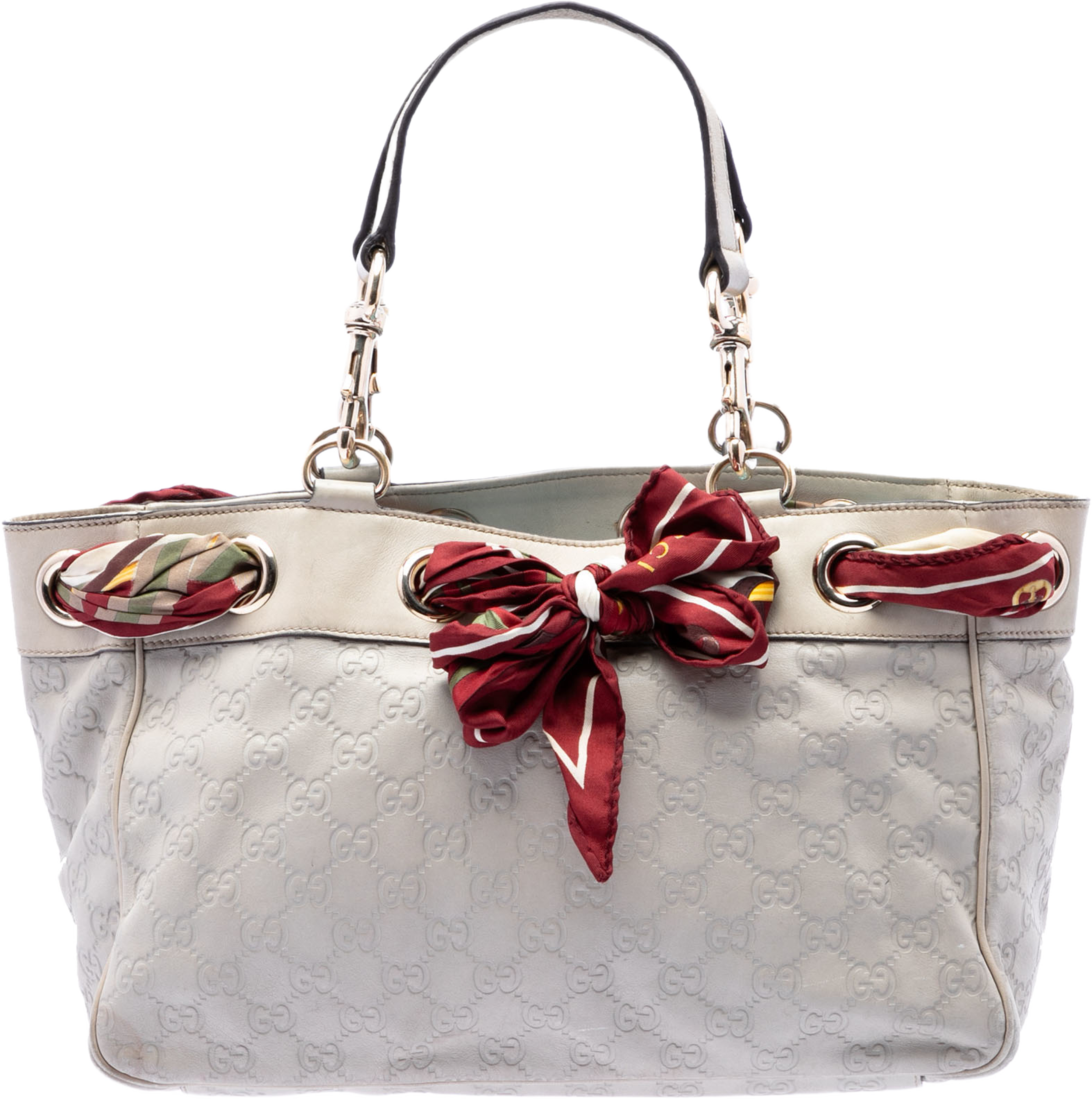 Gucci Medium Guccissima Positano Tote, från Luxclusif, i färgen vit. Klicka för att öppna bilden i stort format