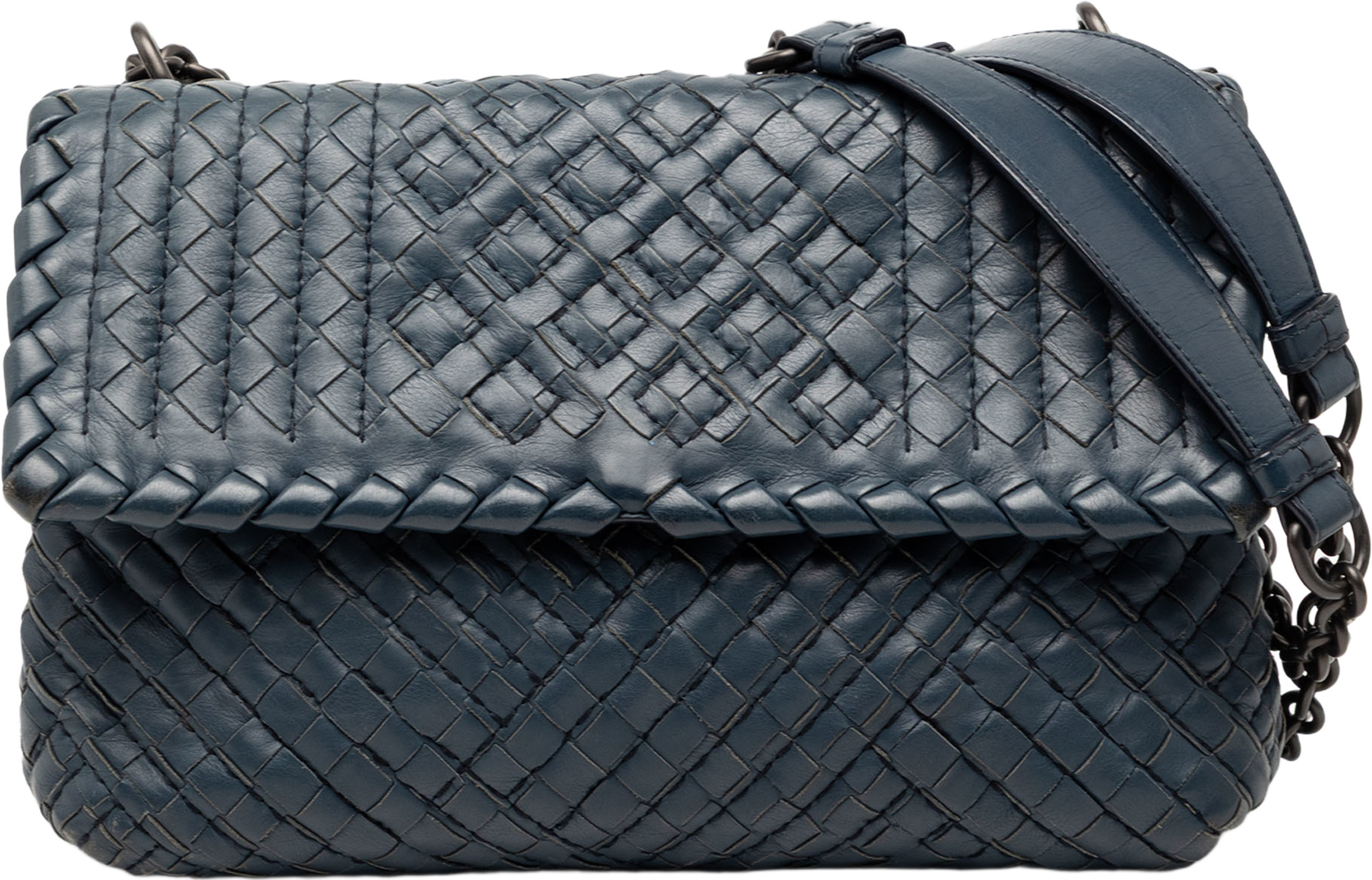 Bottega Veneta Small Nappa Intrecciato Boutis Olimpia Shoulder Bag, från Luxclusif, i färgen navy. Klicka för att öppna bilden i stort format