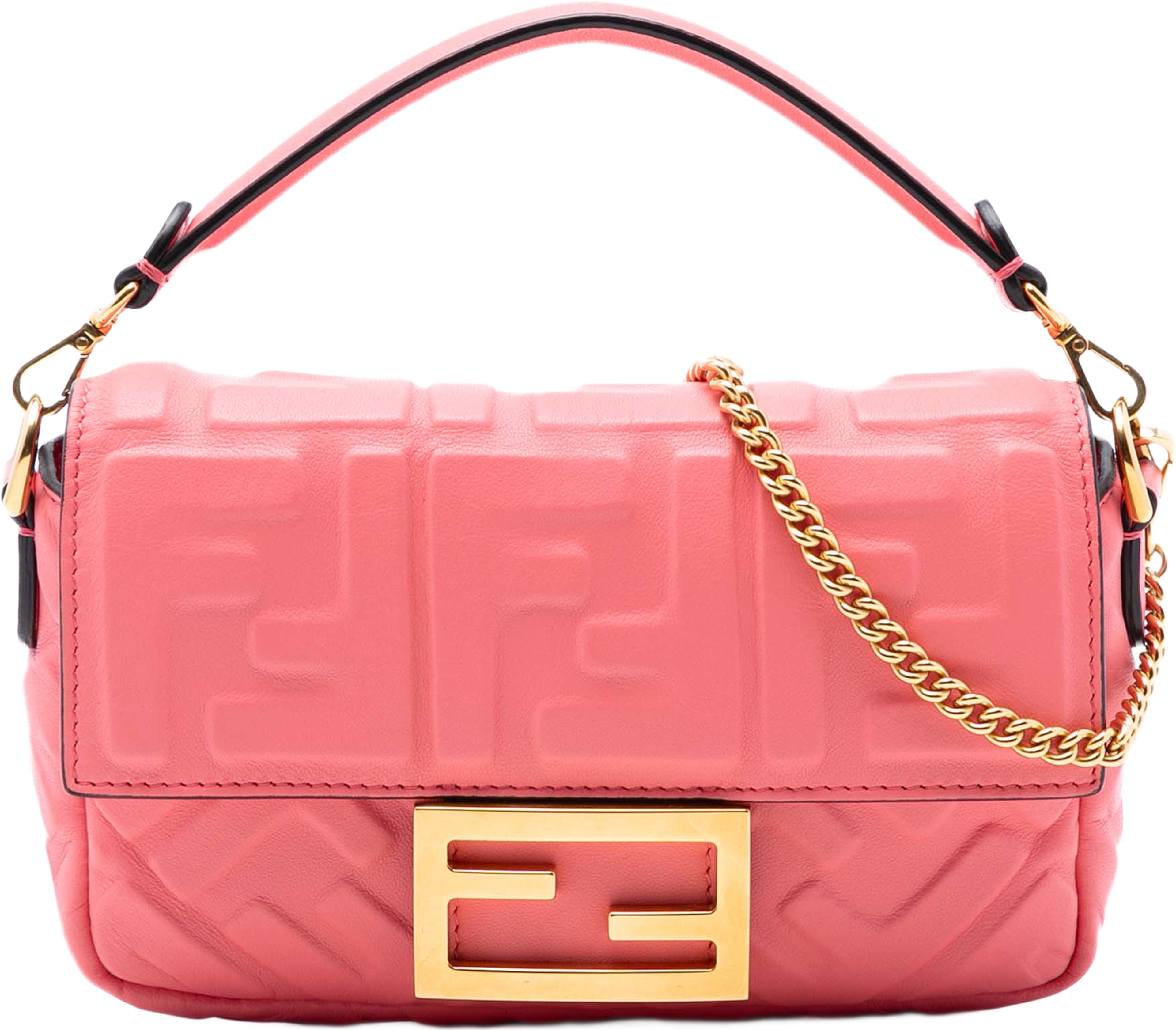 Fendi Mini Zucca Embossed Leather Baguette Satchel, från Luxclusif, i färgen salmon. Klicka för att öppna bilden i stort format