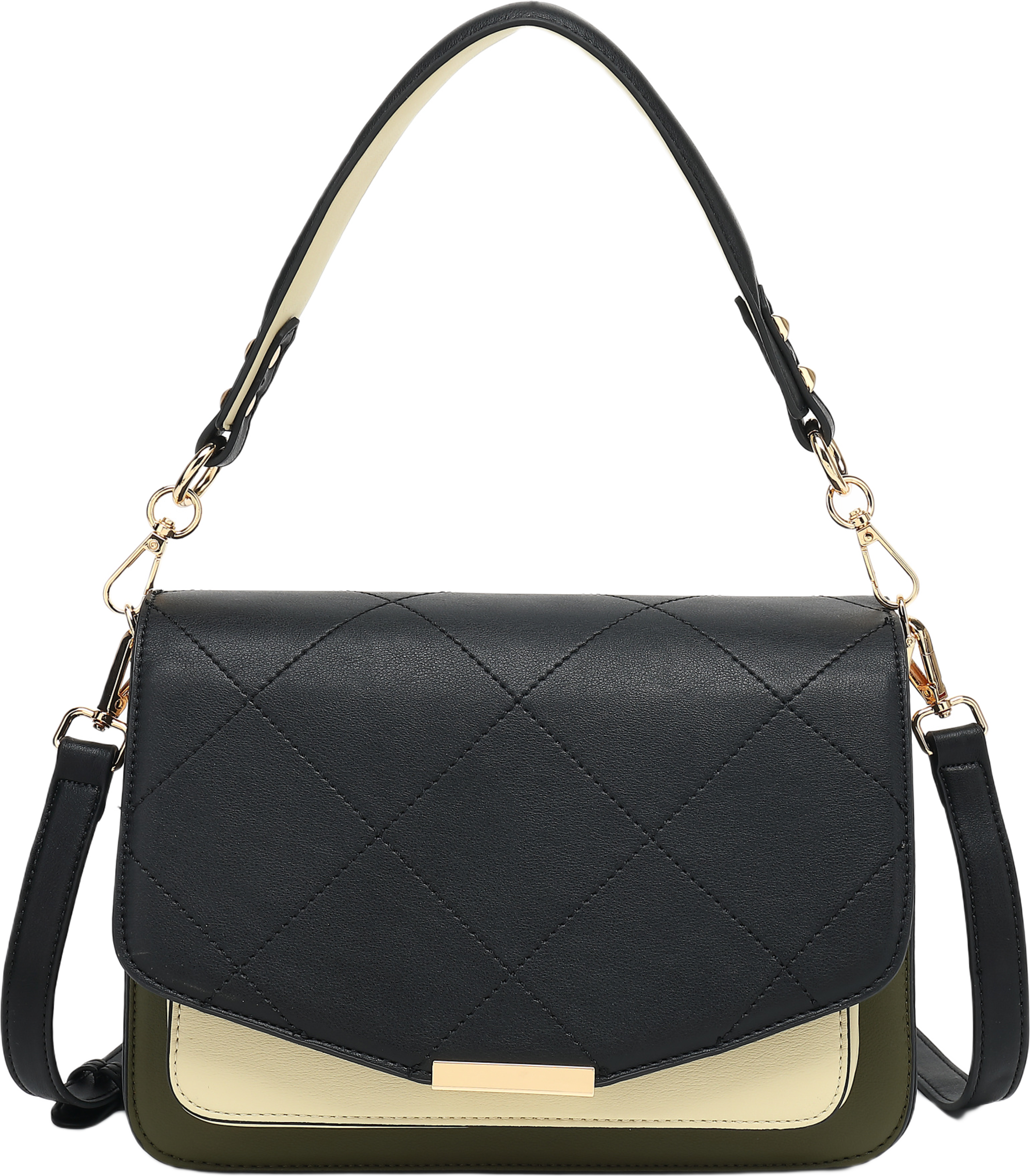 Blanca Multi Compartment Bag - Black/green/cream