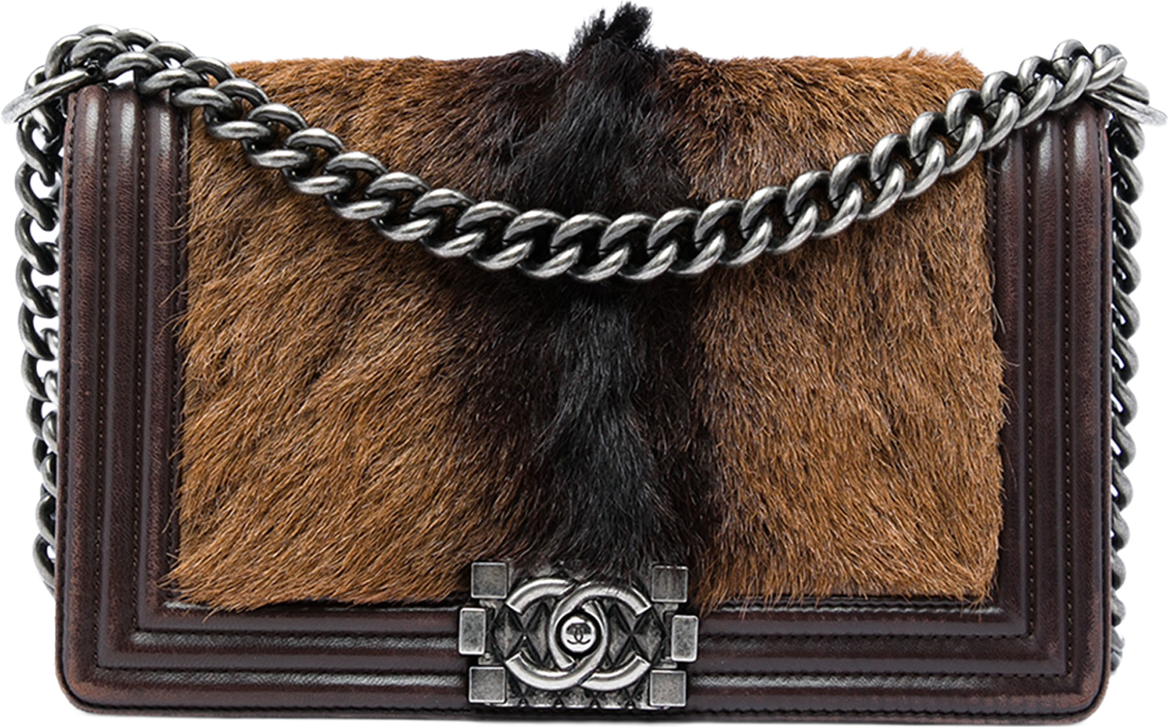 Chanel Old Medium Lambskin And Pony Hair Boy Flap, från Luxclusif, i färgen brun. Klicka för att öppna bilden i stort format