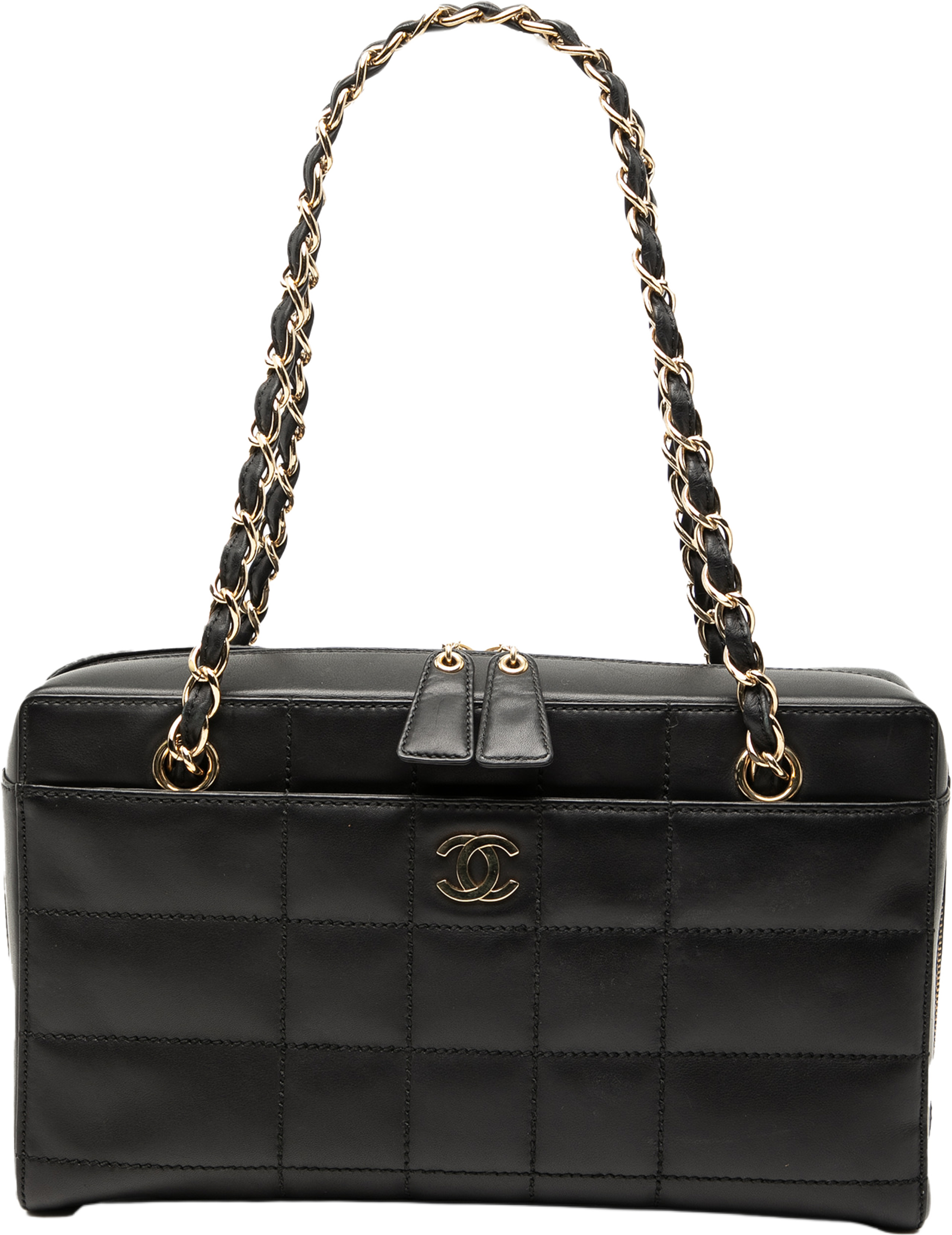 Chanel Cc Choco Bar Lambskin Chain Shoulder Bag, från Luxclusif, i färgen black. Klicka för att öppna bilden i stort format