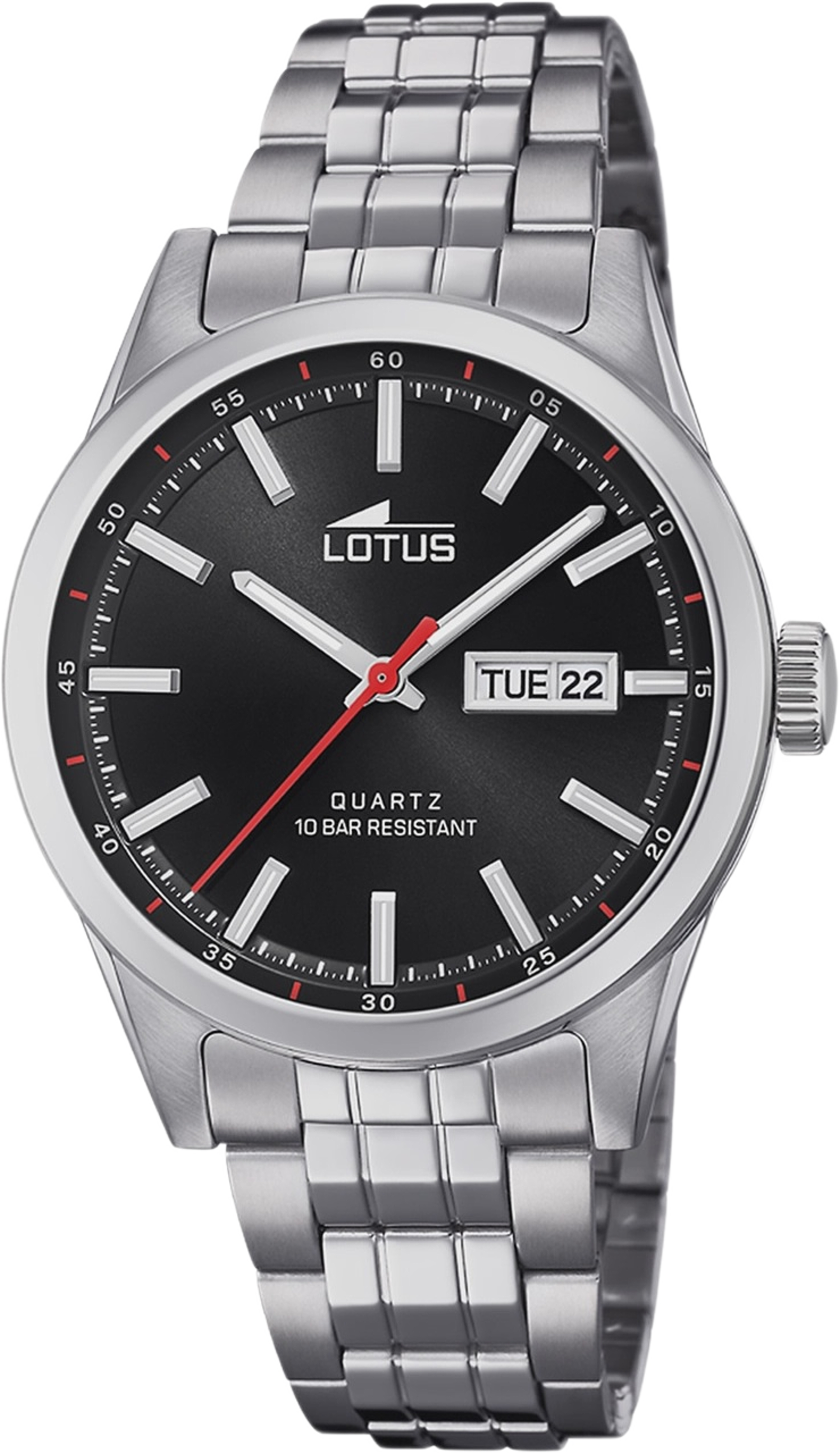 Lotus Herrklocka - Dag/datum, Stål/svart, 42mm, från Lotus, i färgen silver. Klicka för att öppna bilden i stort format