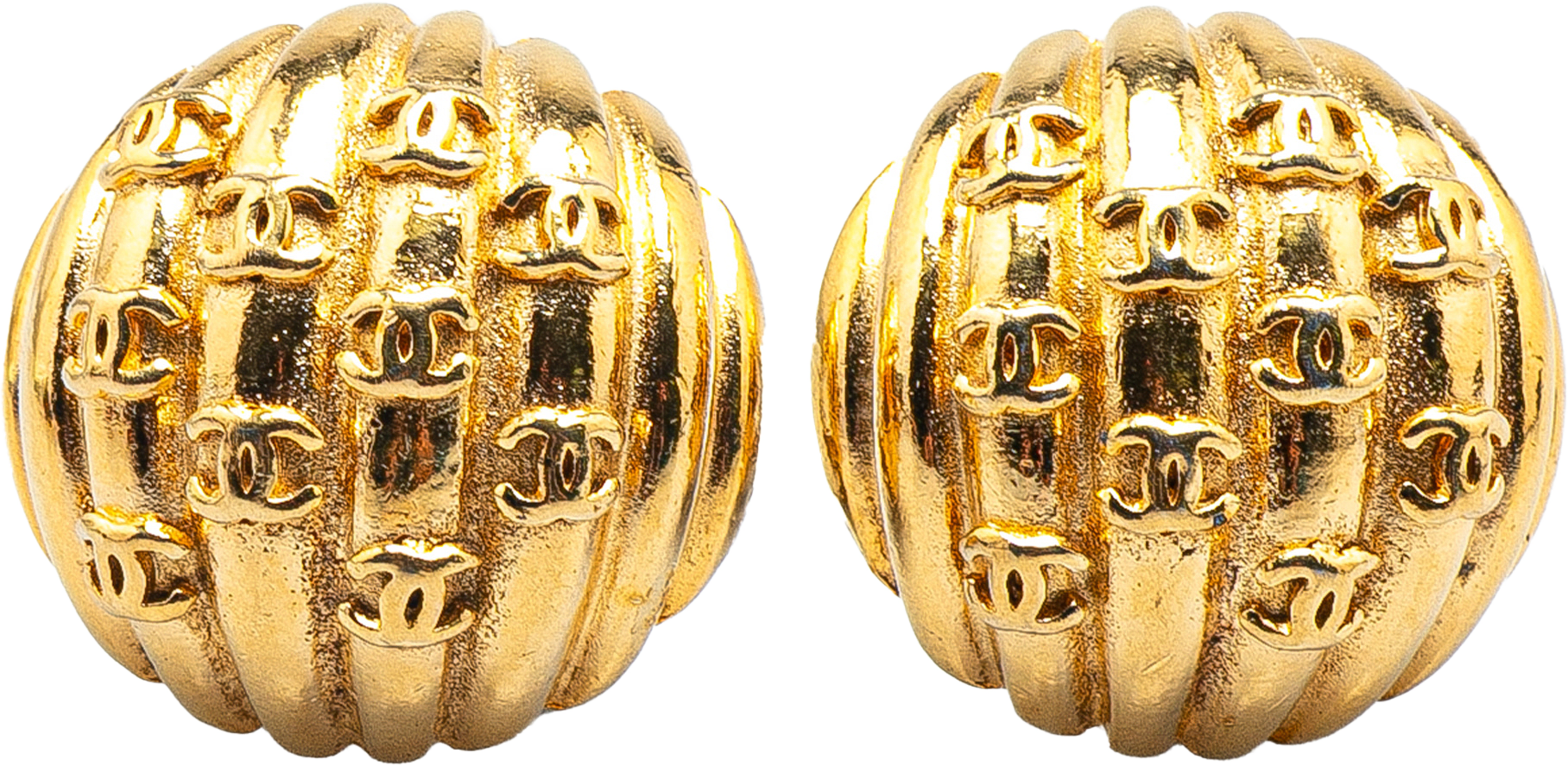Chanel Gold Plated Cc Dome Clip On Earrings