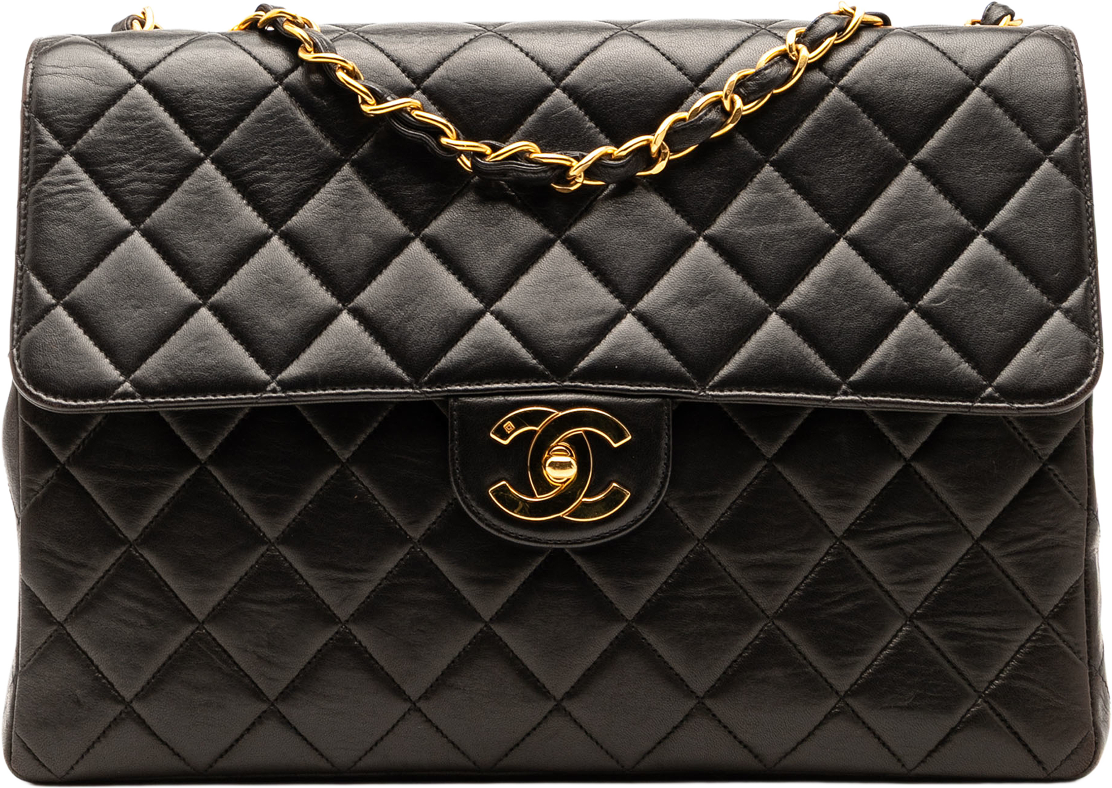 Chanel Jumbo Classic Lambskin Single Flap, från Luxclusif, i färgen black. Klicka för att öppna bilden i stort format