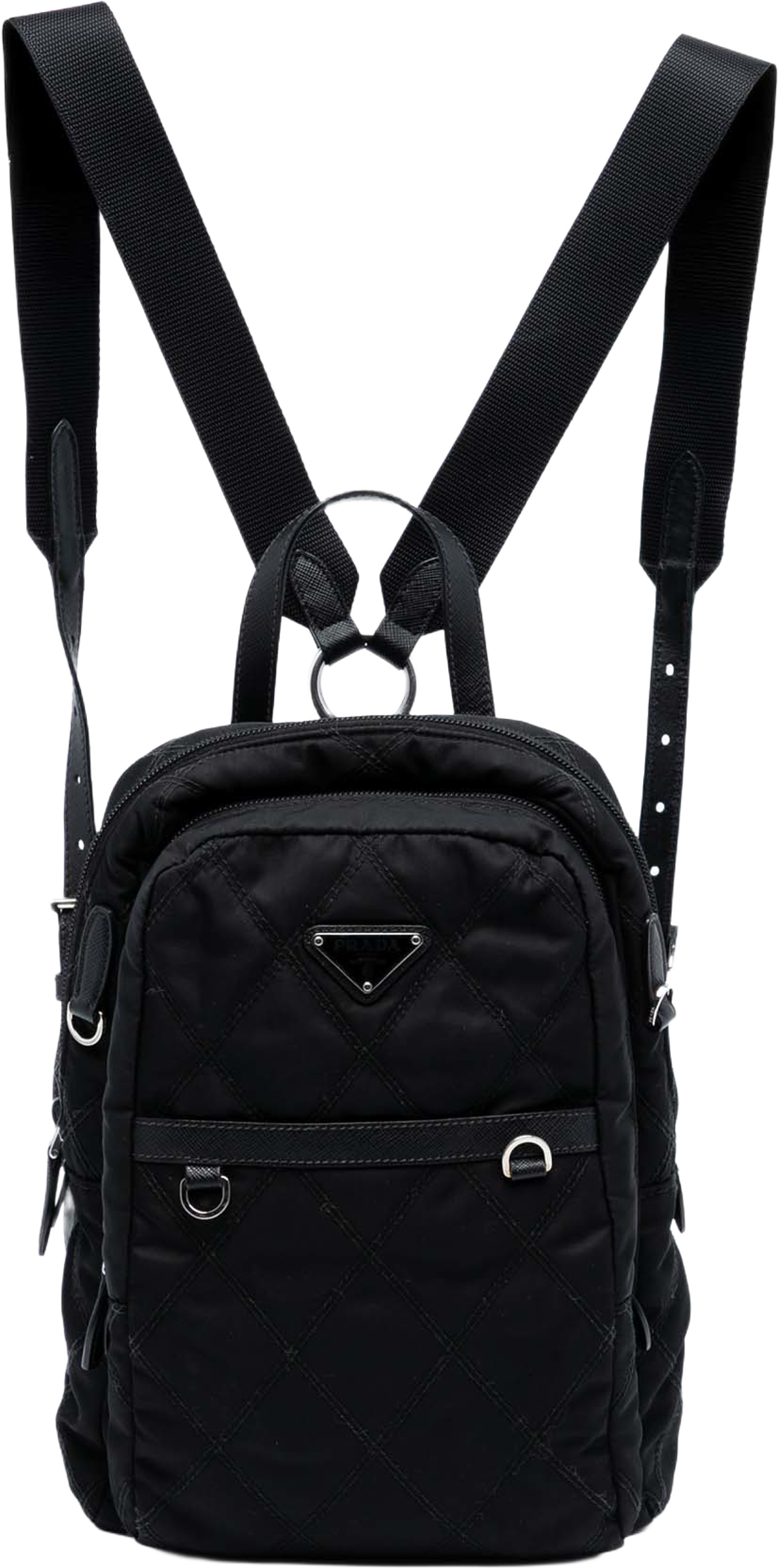 Prada Saffiano Trimmed Impuntu Tessuto Backpack, från Luxclusif, i färgen black. Klicka för att öppna bilden i stort format