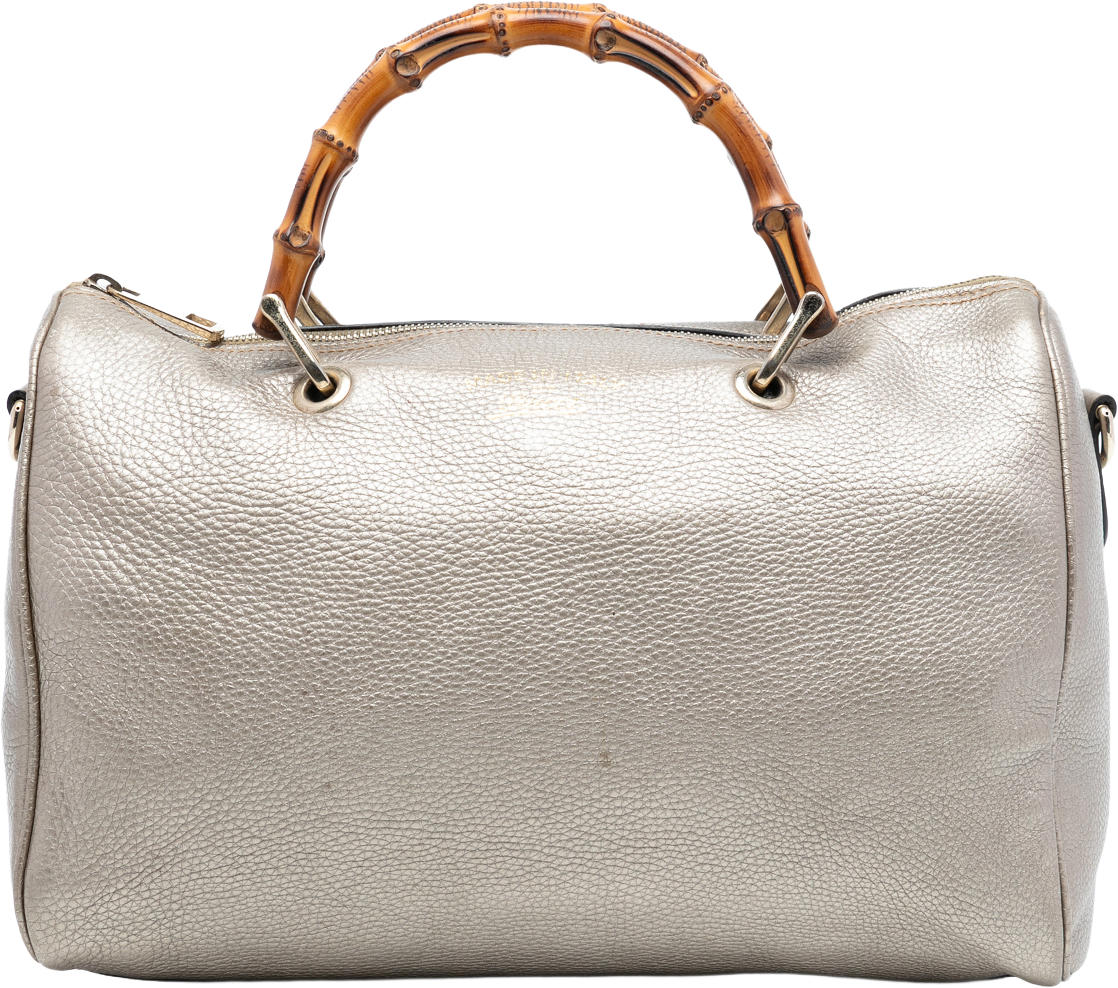 Gucci Medium Calfskin Bamboo Shopper Boston Bag, från Luxclusif, i färgen gold. Klicka för att öppna bilden i stort format