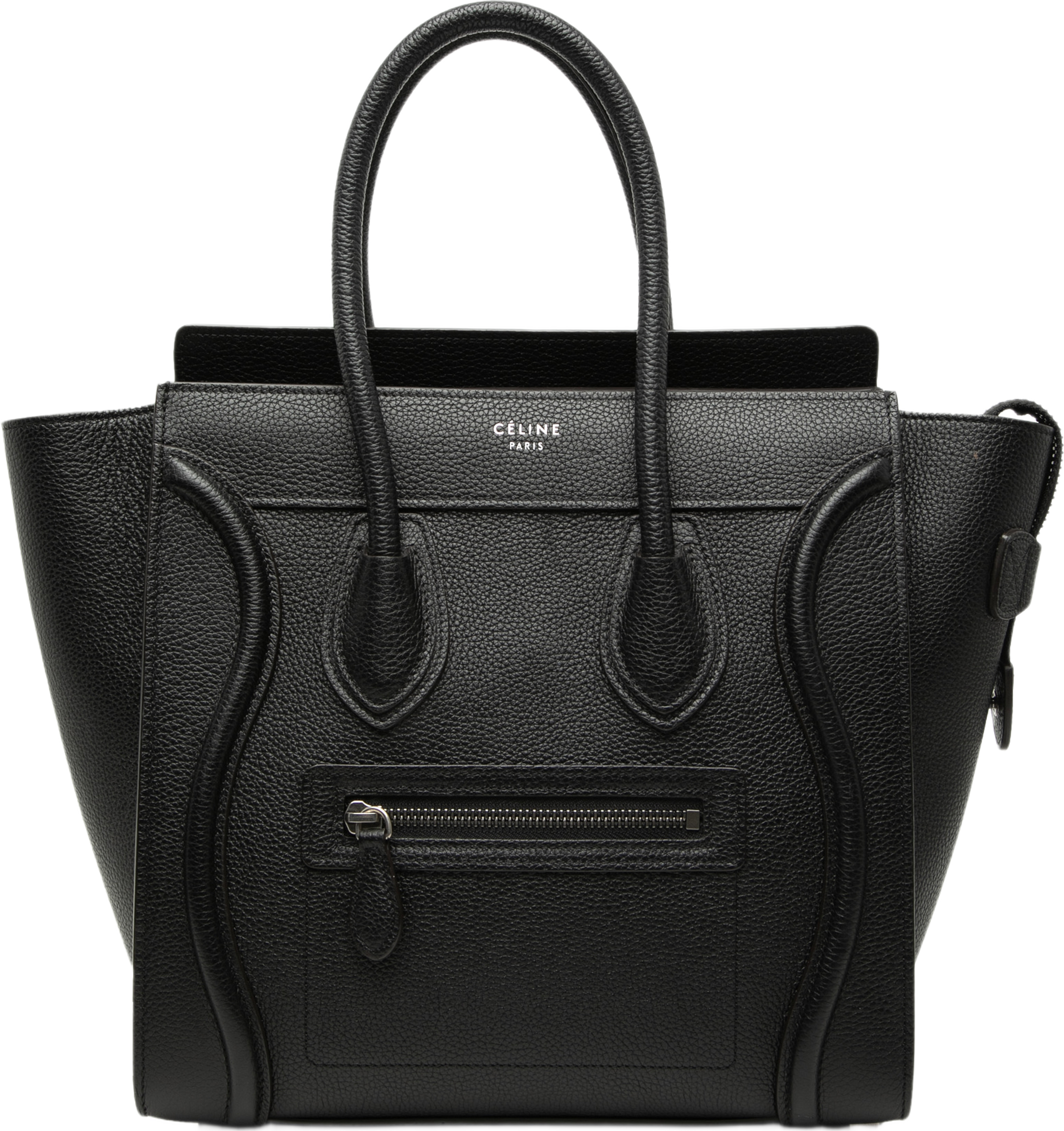 Celine Mini Grained Calfskin Luggage Tote, från Luxclusif, i färgen black. Klicka för att öppna bilden i stort format