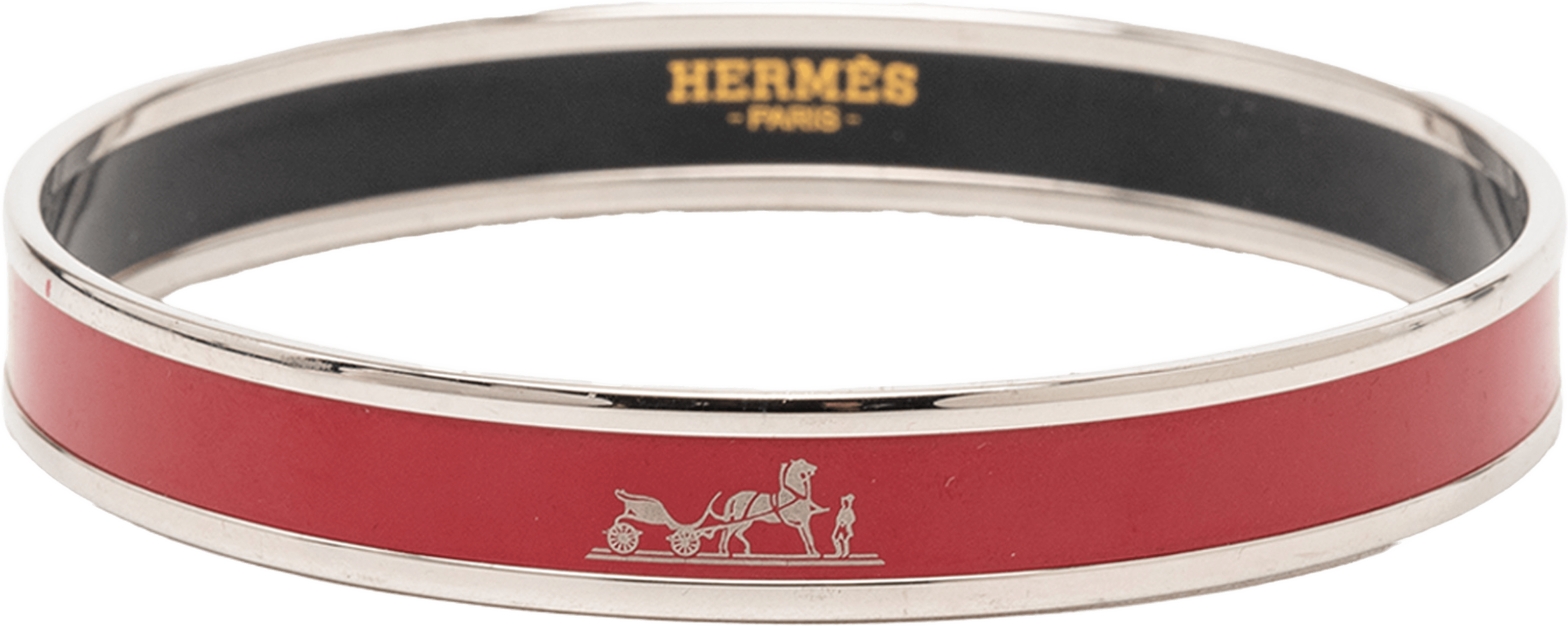 Hermès Narrow Caleche Enamel Bangle 70, från Luxclusif, i färgen red. Klicka för att öppna bilden i stort format