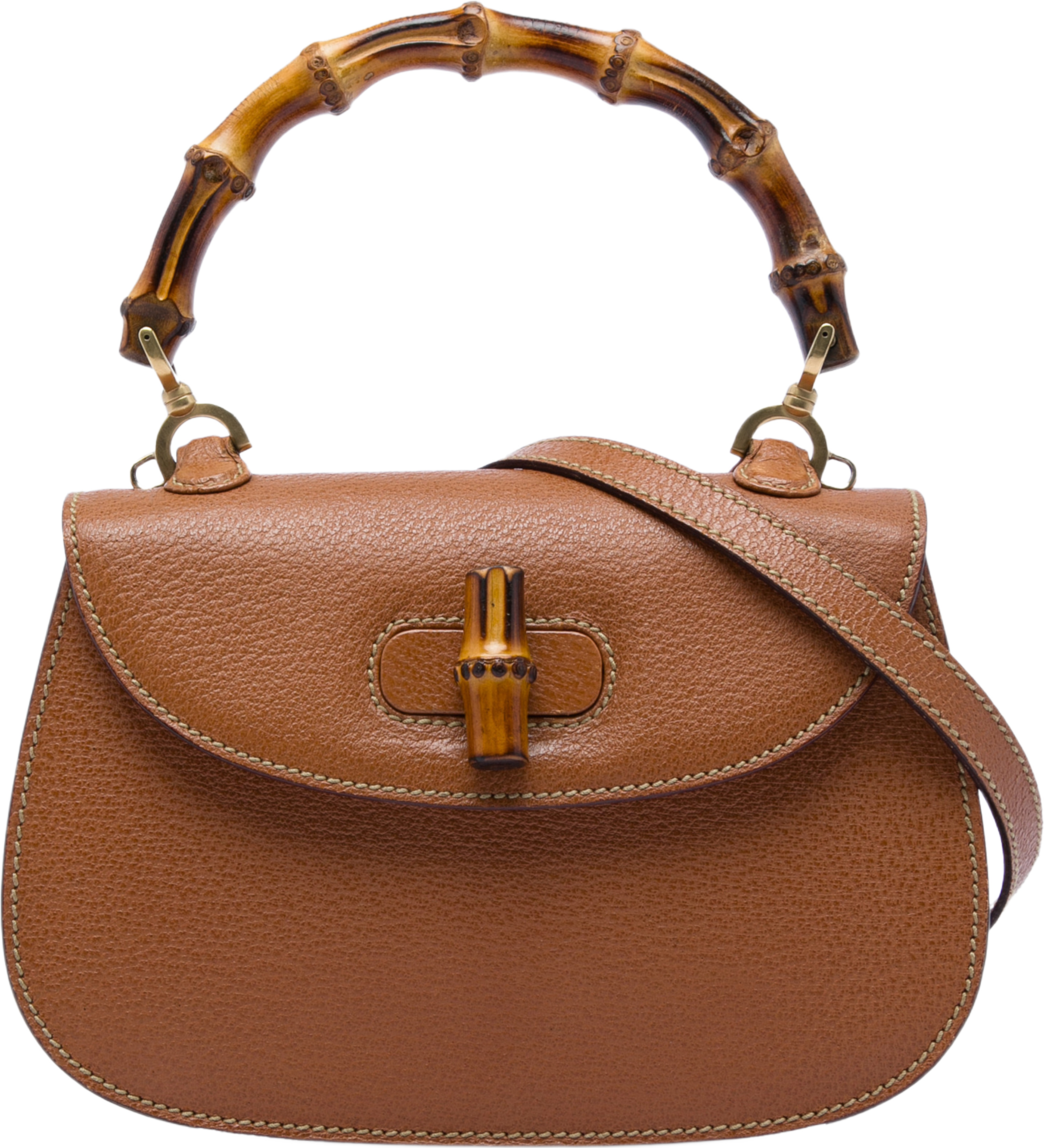 Gucci Small Grained Calfskin Bamboo Night, från Luxclusif, i färgen brun. Klicka för att öppna bilden i stort format