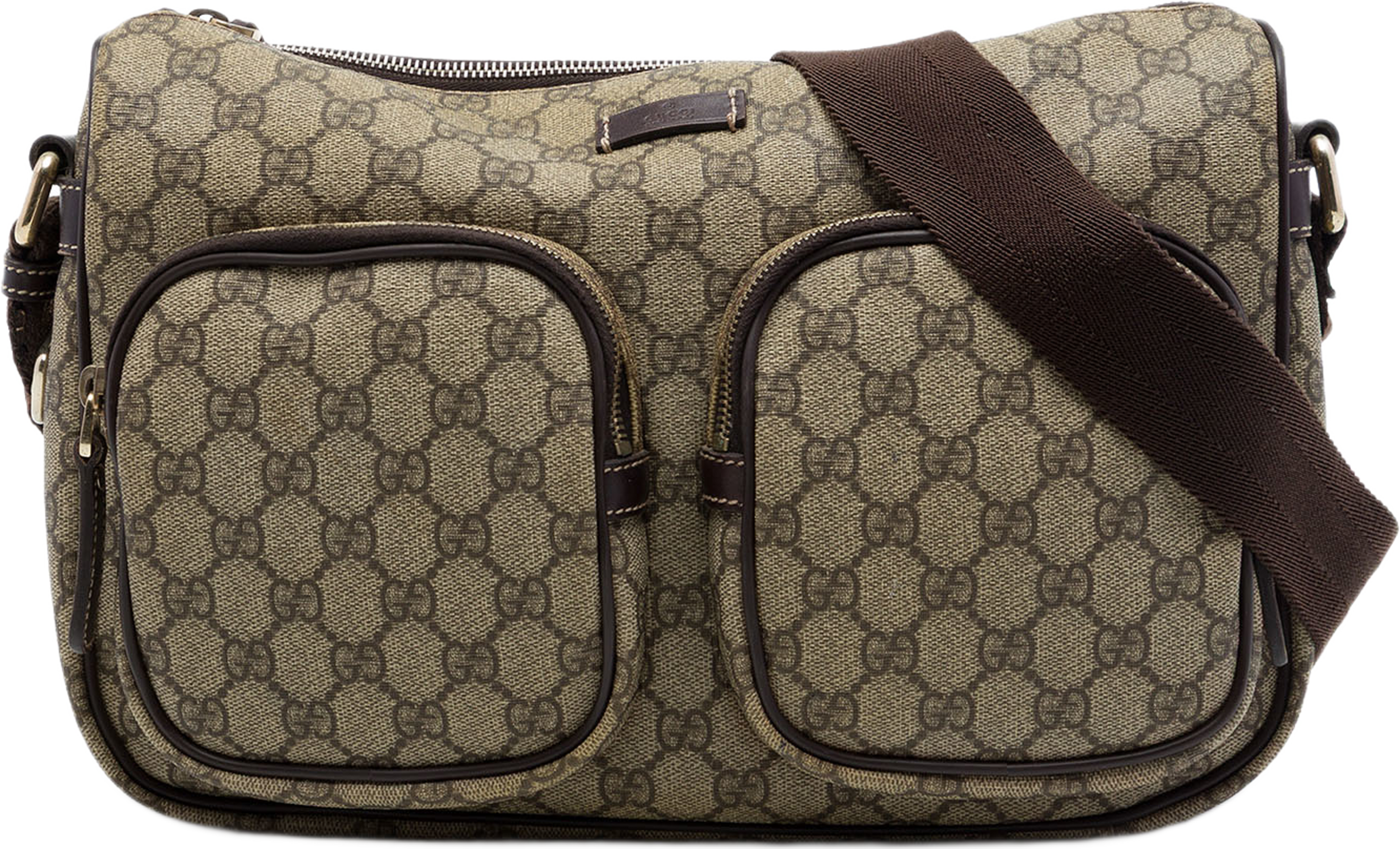 Gucci Gg Supreme Double Pocket Crossbody, från Luxclusif, i färgen beige. Klicka för att öppna bilden i stort format