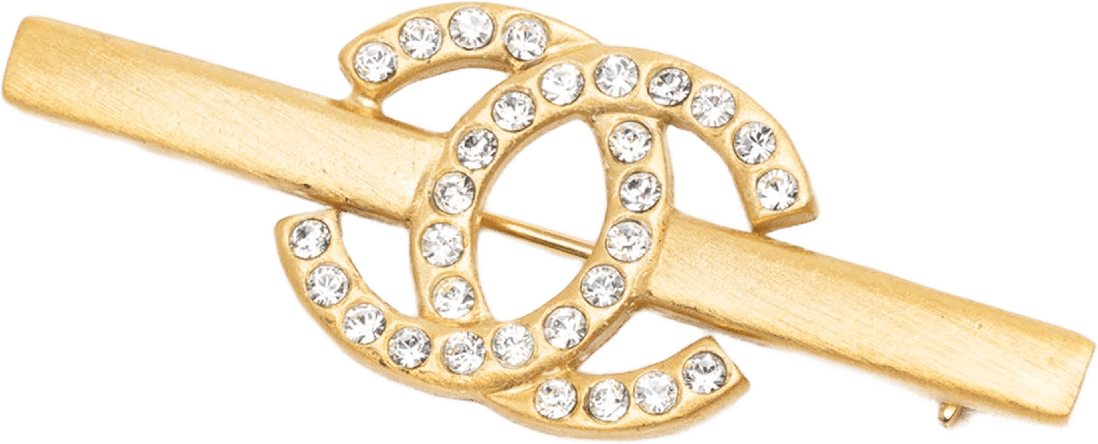 Chanel Cc Gold Plated Strass Bar Brooch, från Luxclusif, i färgen guld. Klicka för att öppna bilden i stort format