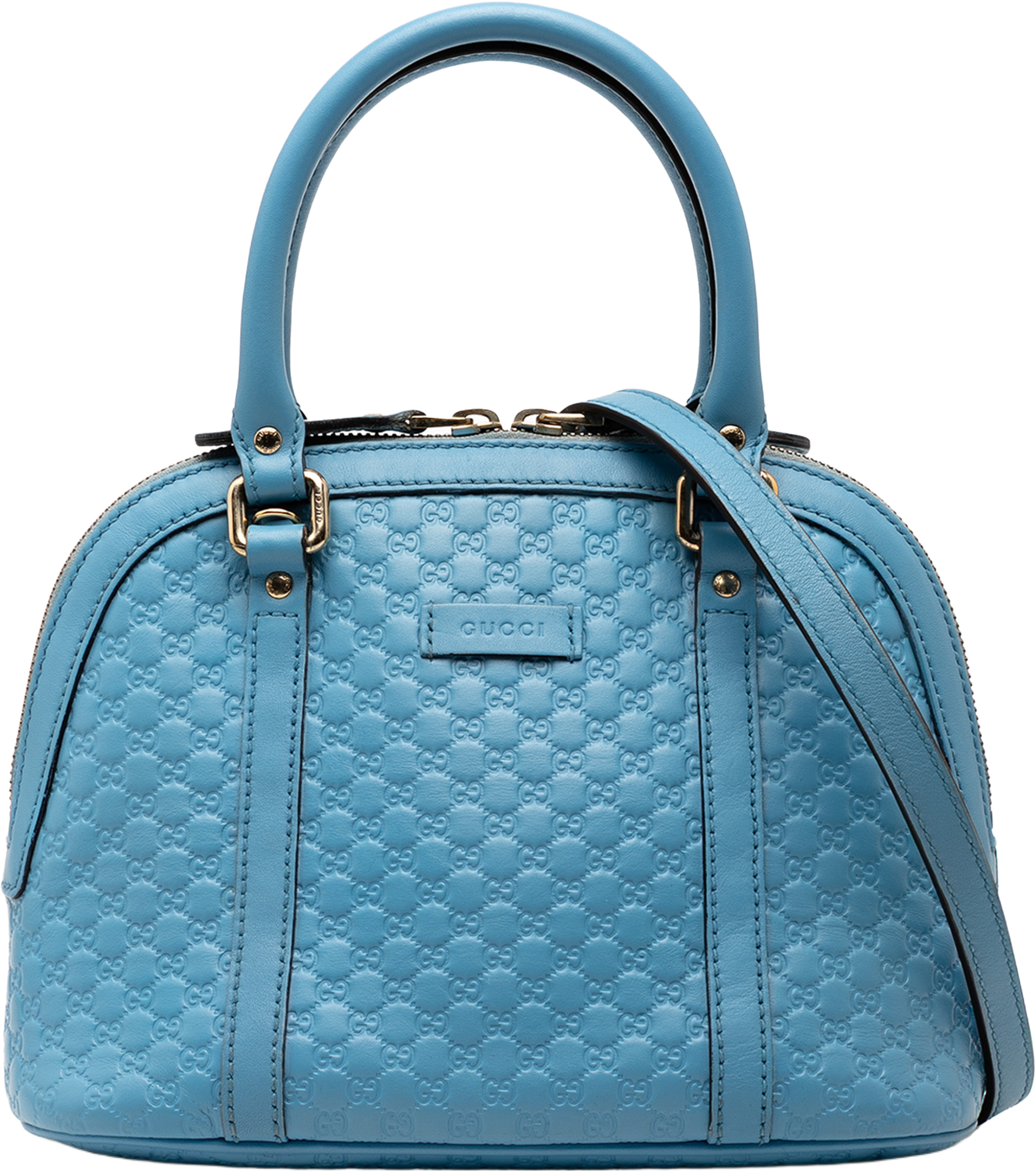 Gucci Mini Microguccissima Dome Satchel, från Luxclusif, i färgen light blue. Klicka för att öppna bilden i stort format