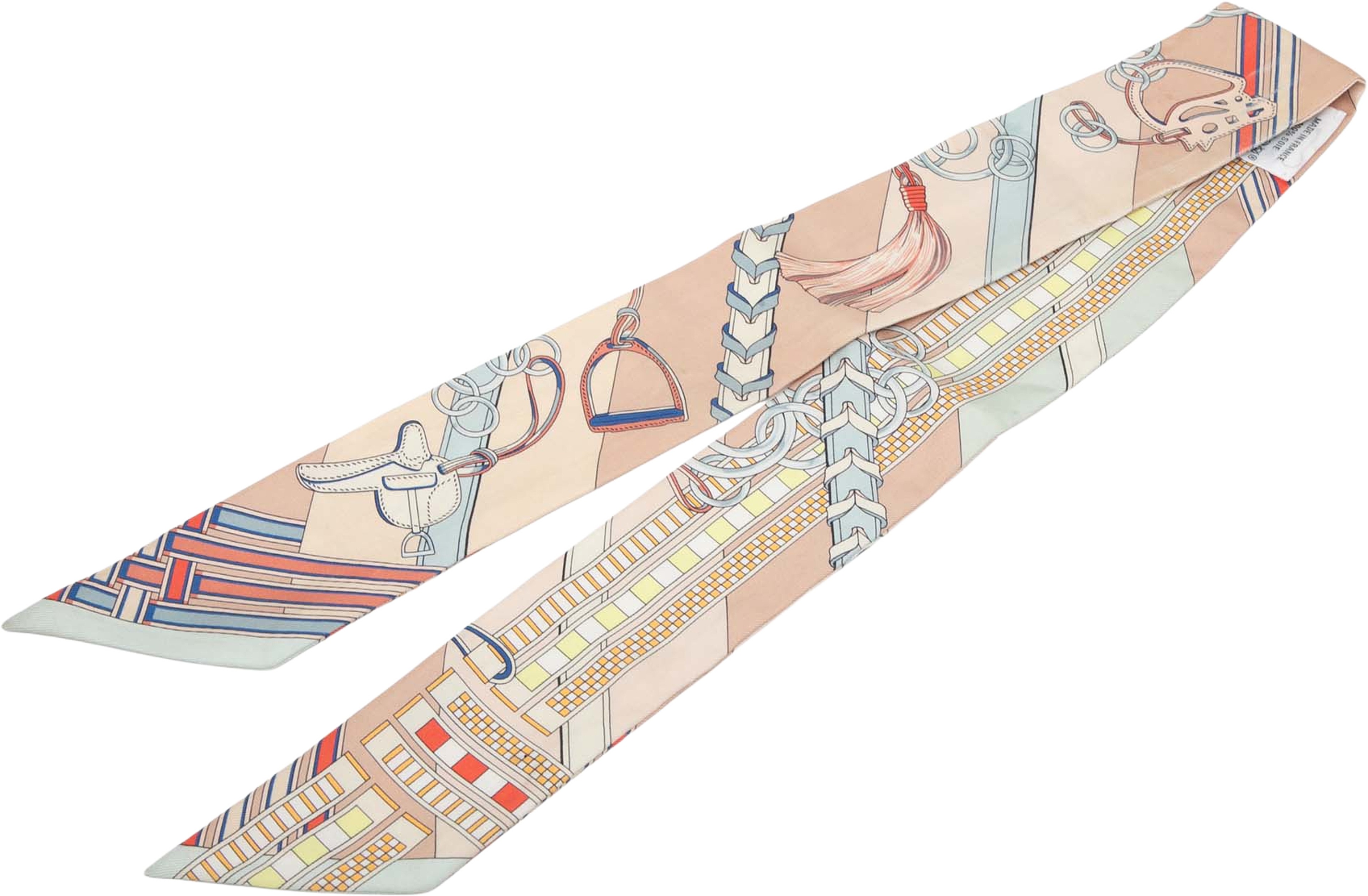 Hermès Brides Et Gris Gris Silk Twilly Scarf, från Luxclusif, i färgen beige. Klicka för att öppna bilden i stort format