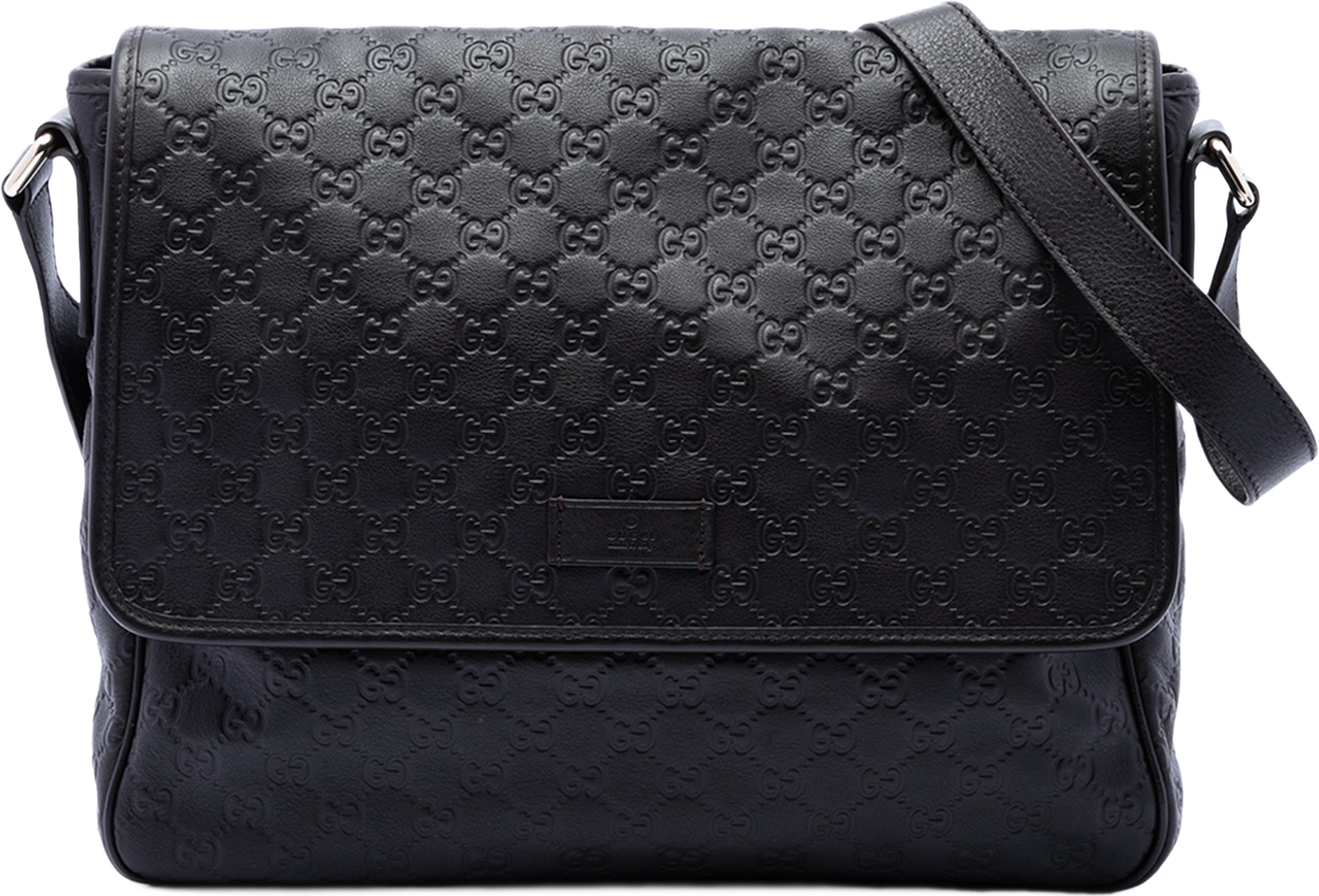 Gucci Guccissima Messenger Bag, från Luxclusif, i färgen dark brown. Klicka för att öppna bilden i stort format