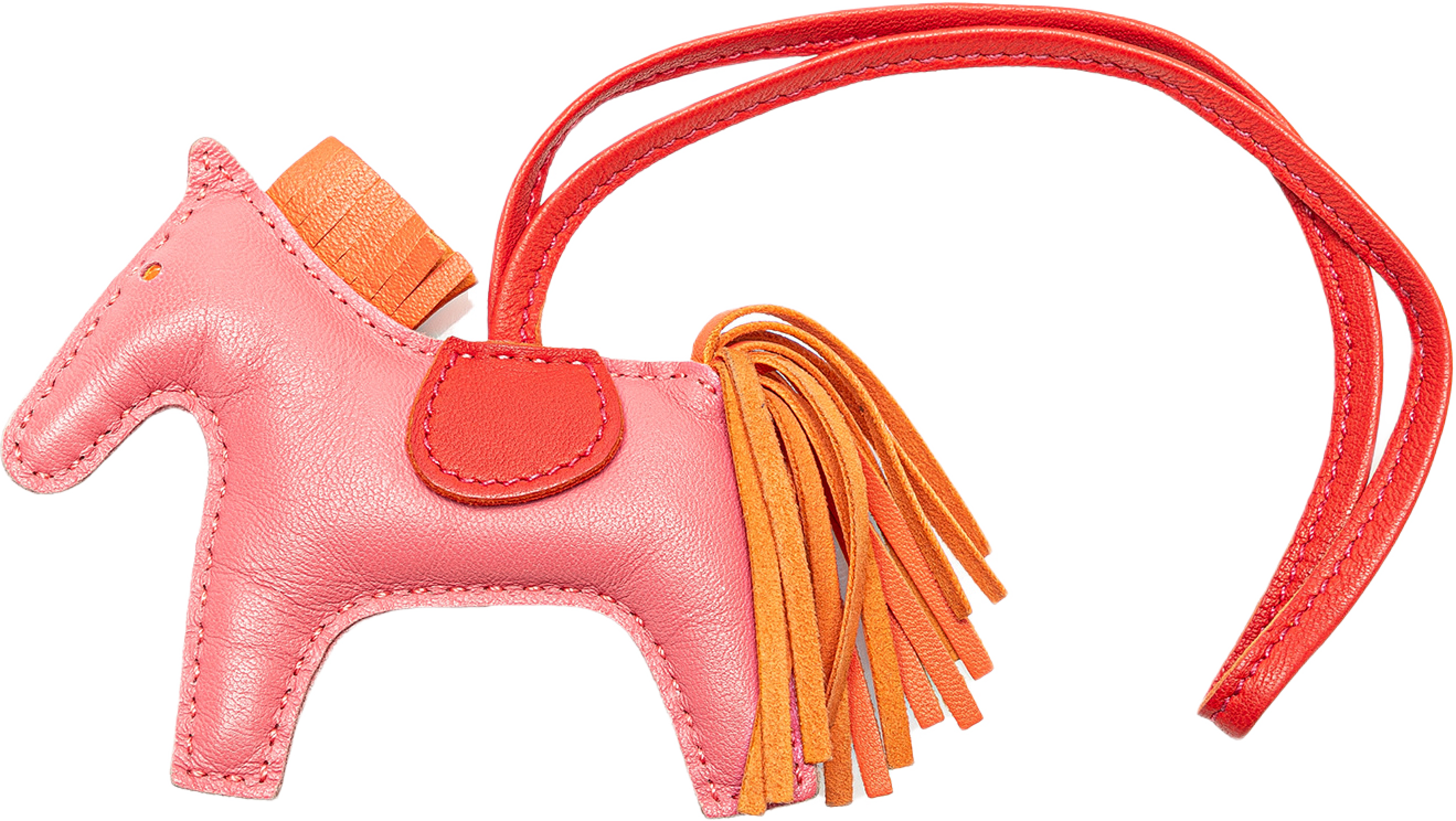 Hermès Milo Lambskin Grigri Rodeo Horse Bag Charm Tpm, från Luxclusif, i färgen pink.