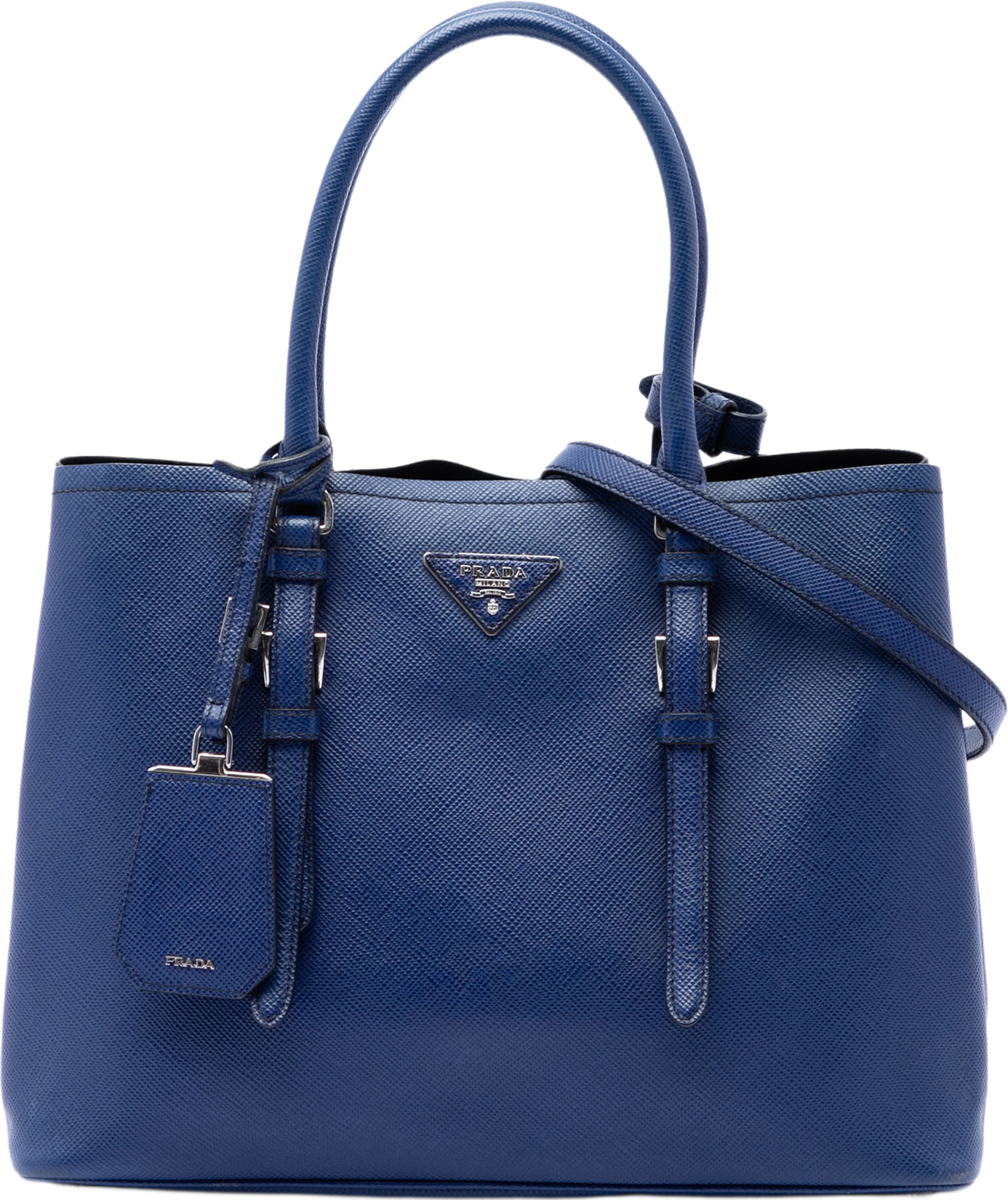 Prada Saffiano Soft Shopping Convertible Tote, från Luxclusif, i färgen blue. Klicka för att öppna bilden i stort format