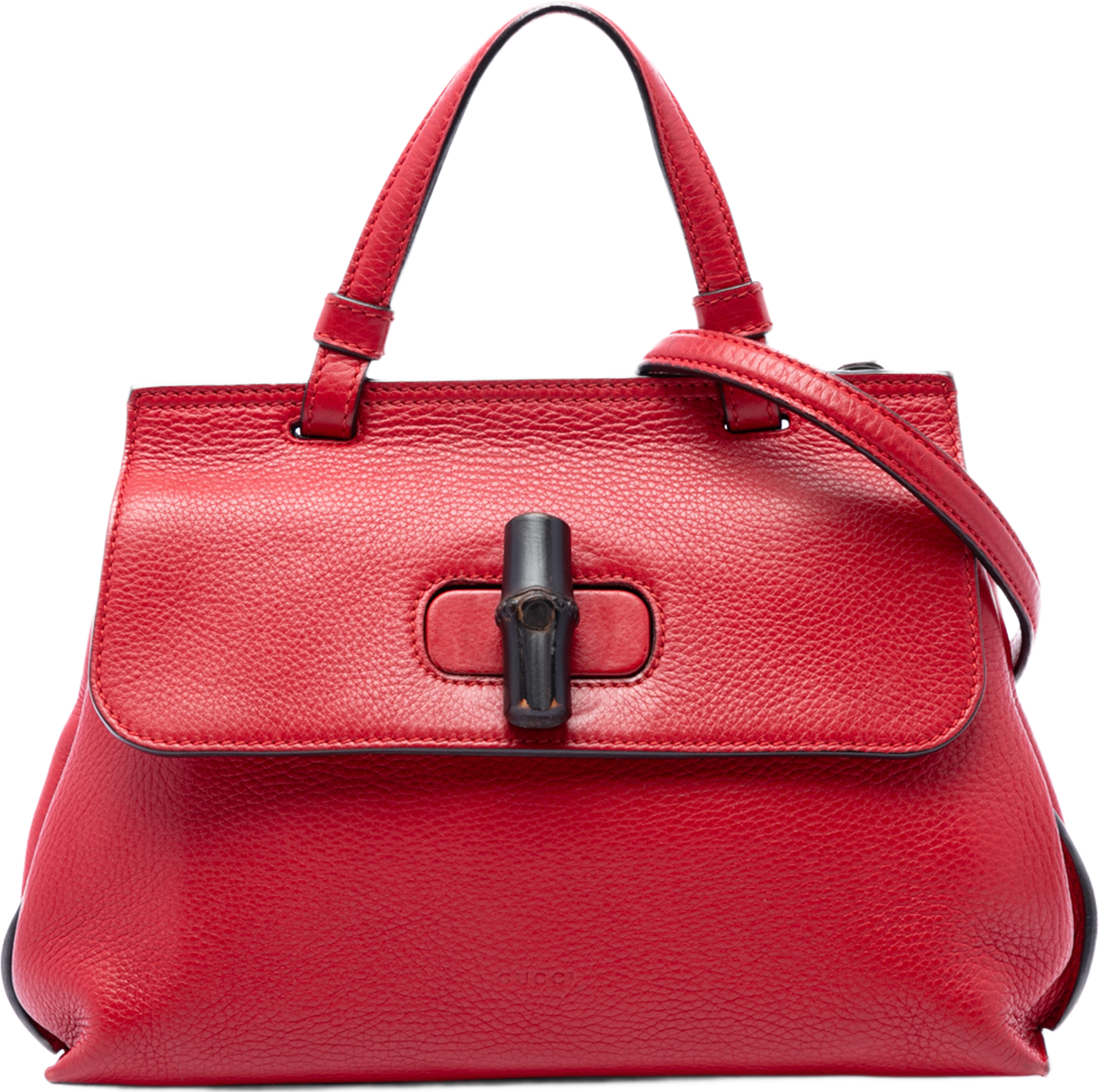 Gucci Small Calfskin Bamboo Daily Satchel, från Luxclusif, i färgen röd. Klicka för att öppna bilden i stort format