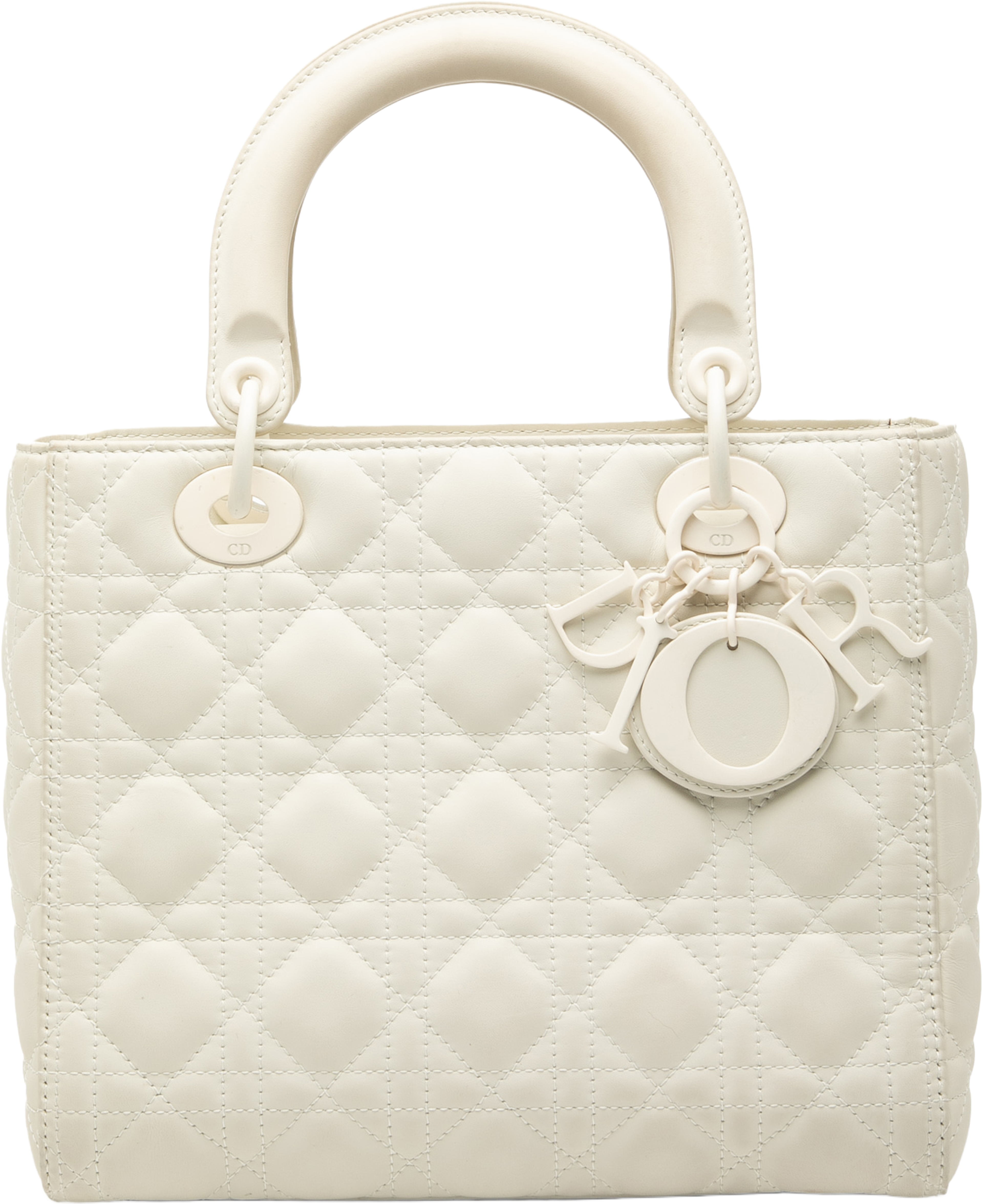 Dior Medium Lambskin Cannage Lady Dior, från Luxclusif, i färgen ivory. Klicka för att öppna bilden i stort format