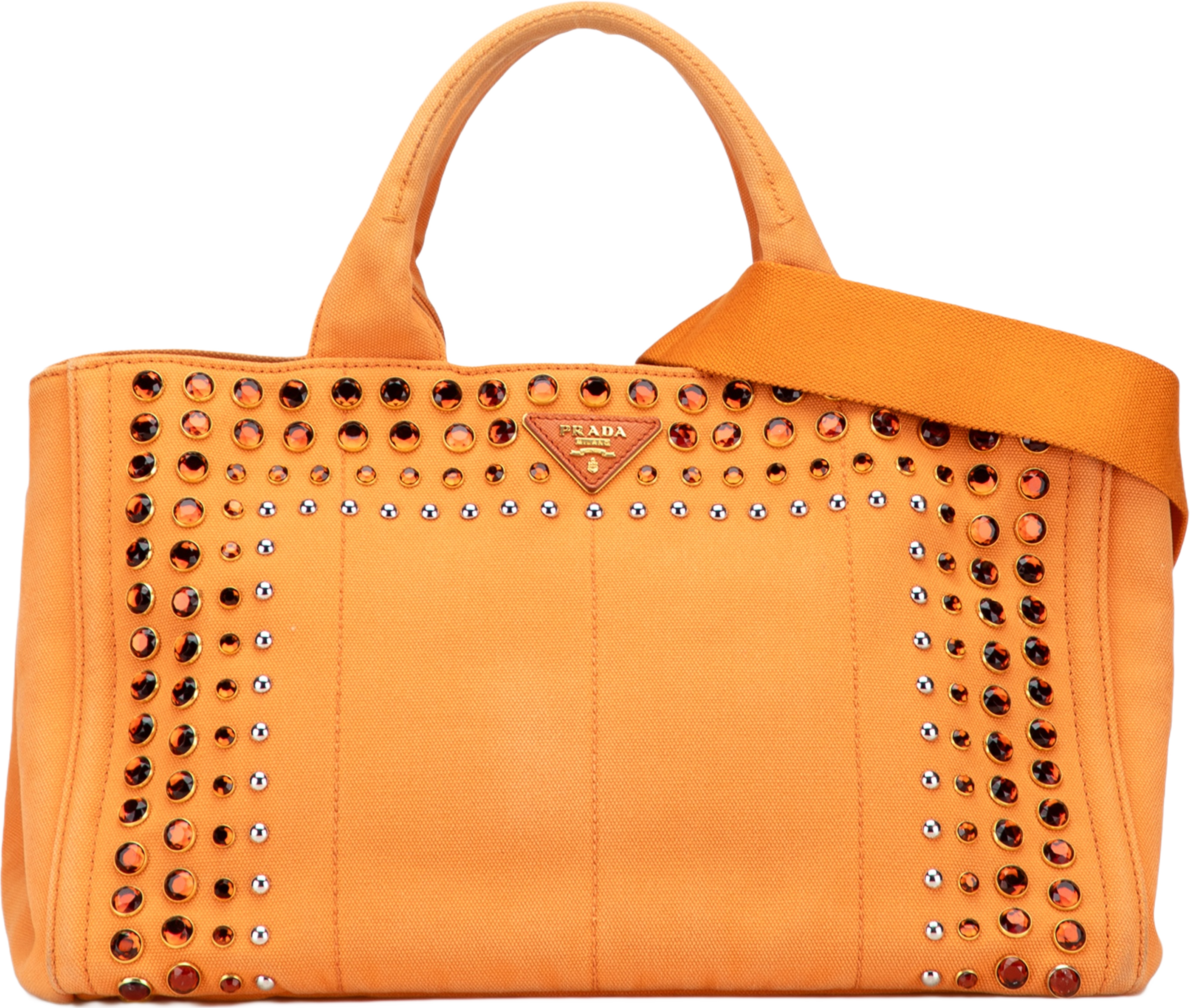 Prada Canvas Canapa Bijoux Satchel, från Luxclusif, i färgen orange. Klicka för att öppna bilden i stort format