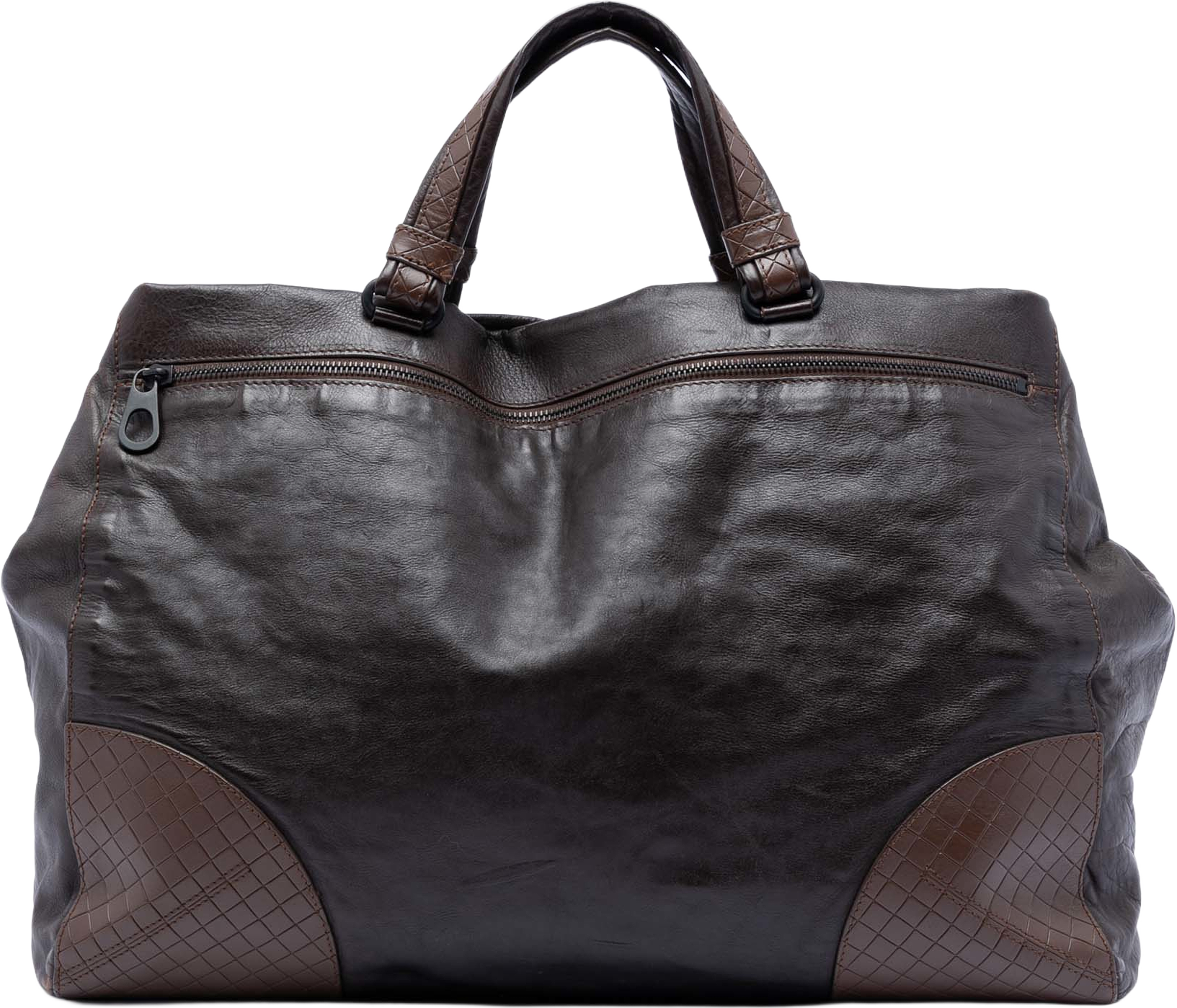 Bottega Veneta Intrecciomirage Trimmed Nappa Tote, från Luxclusif, i färgen dark brown. Klicka för att öppna bilden i stort format