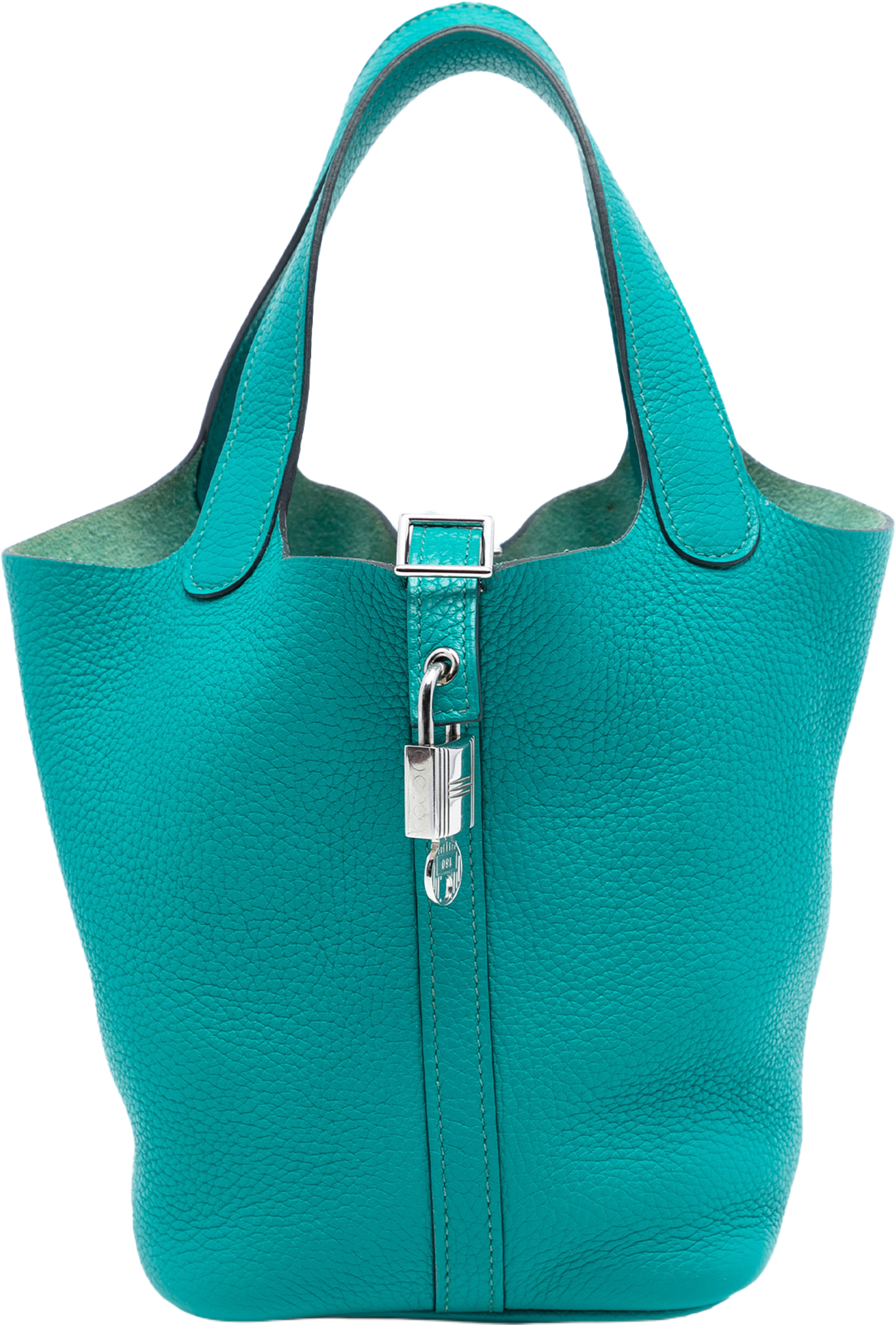 Hermès Clemence Picotin Lock 18, från Luxclusif, i färgen turquoise. Klicka för att öppna bilden i stort format