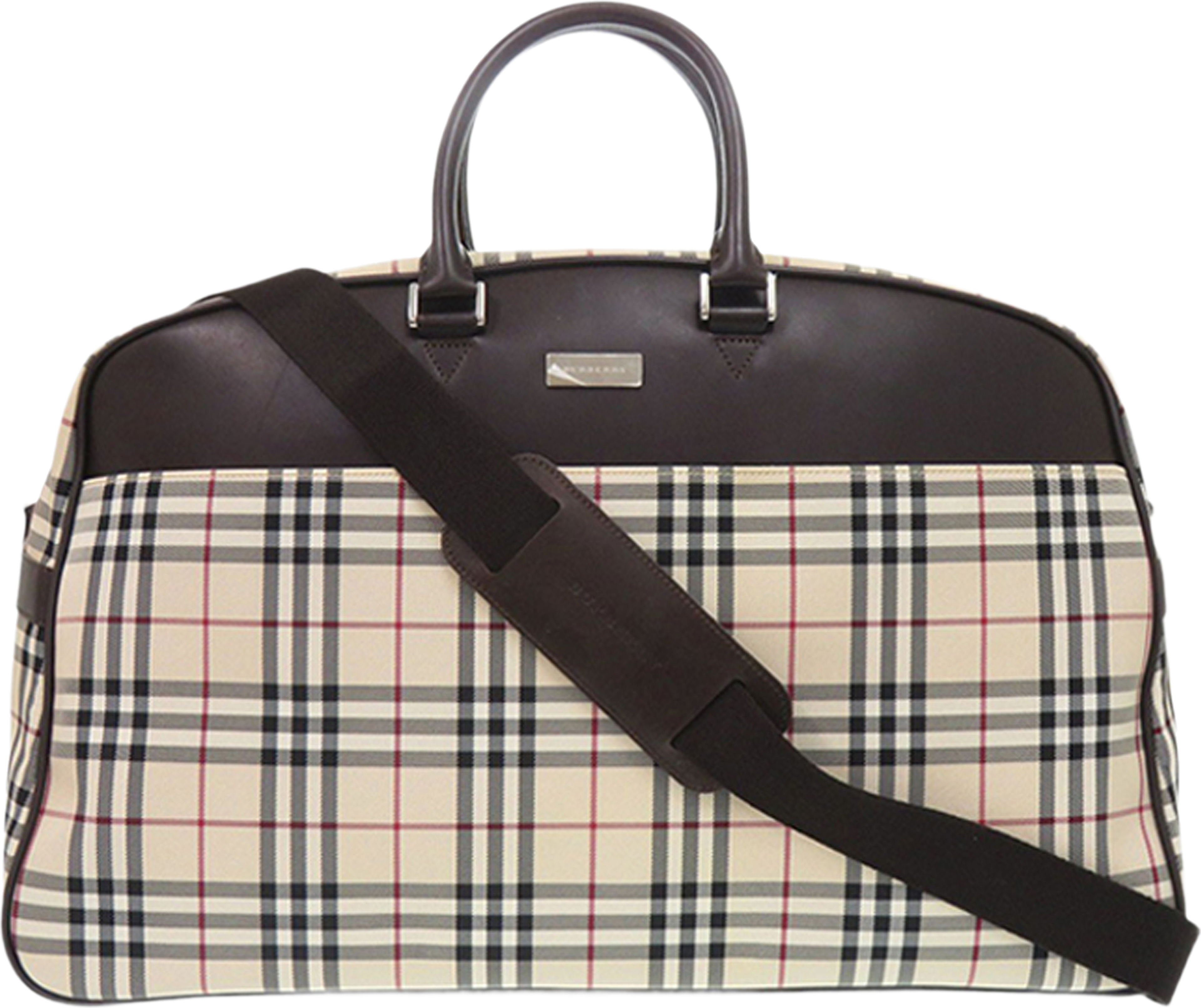 Burberry House Check Canvas Travel Bag, från Luxclusif, i färgen beige. Klicka för att öppna bilden i stort format