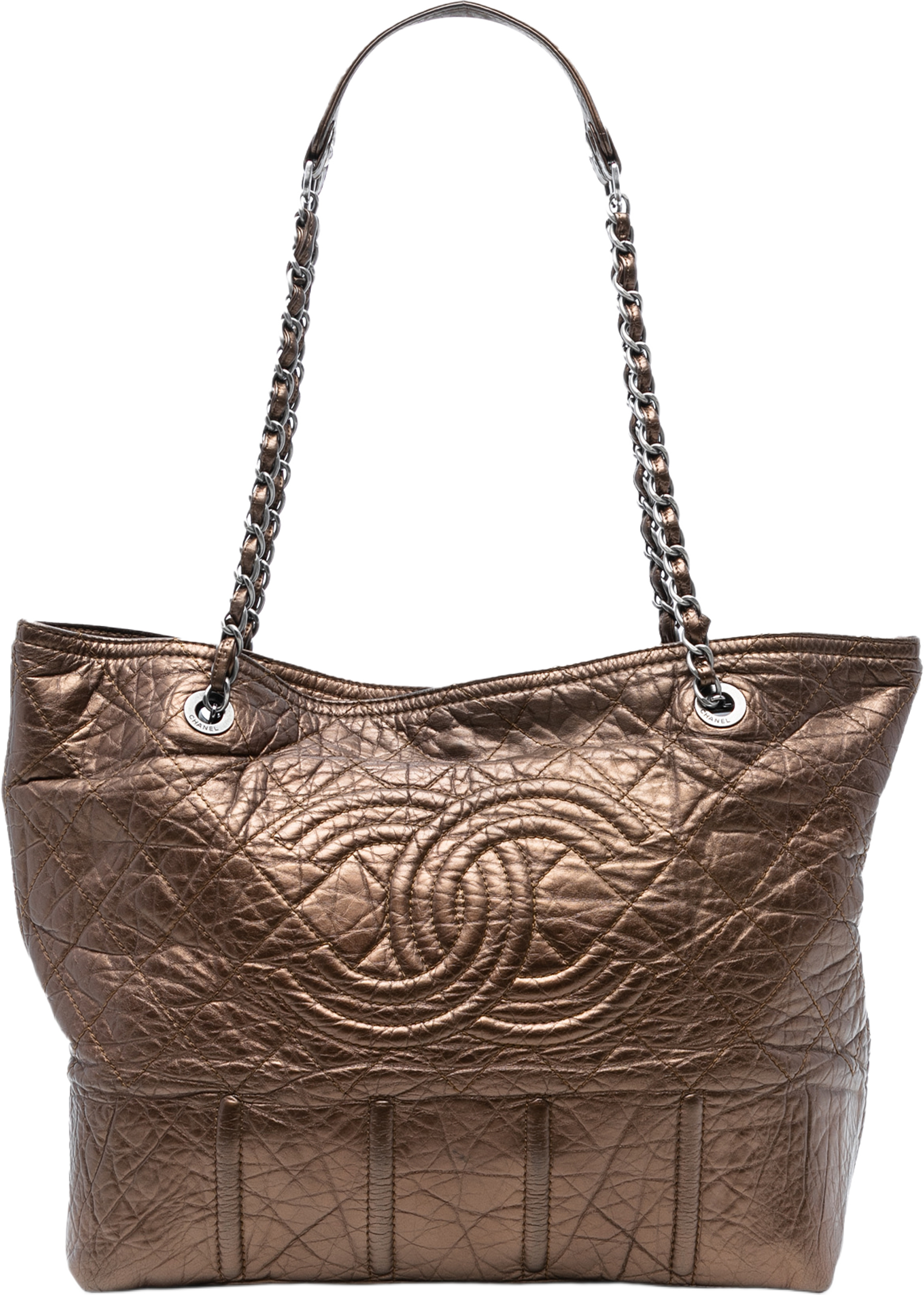 Chanel Distressed Calfskin Shopping In Moscow Tote, från Luxclusif, i färgen bronze. Klicka för att öppna bilden i stort format