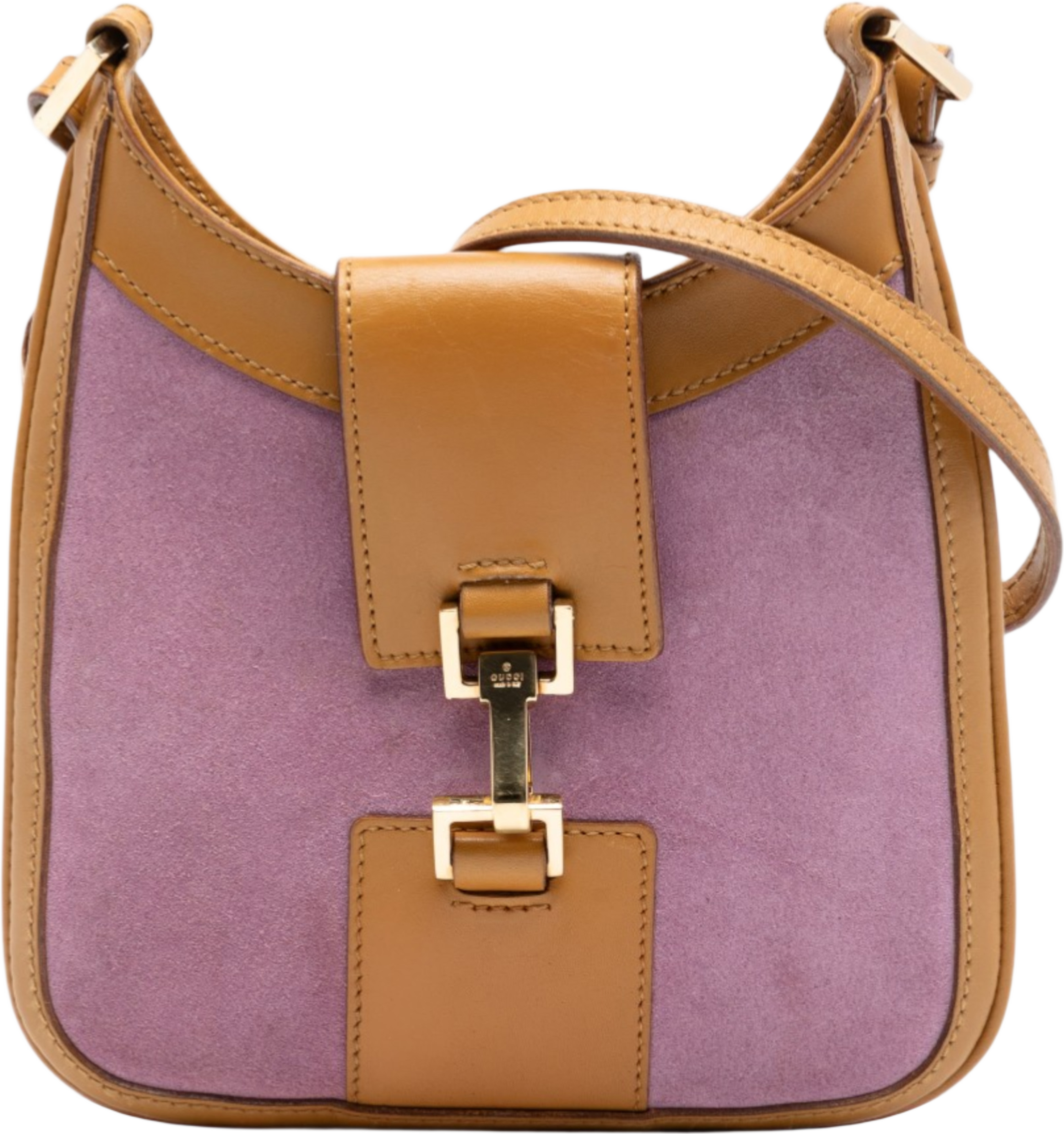 Gucci Suede Jackie Crossbody, från Luxclusif, i färgen light purple. Klicka för att öppna bilden i stort format