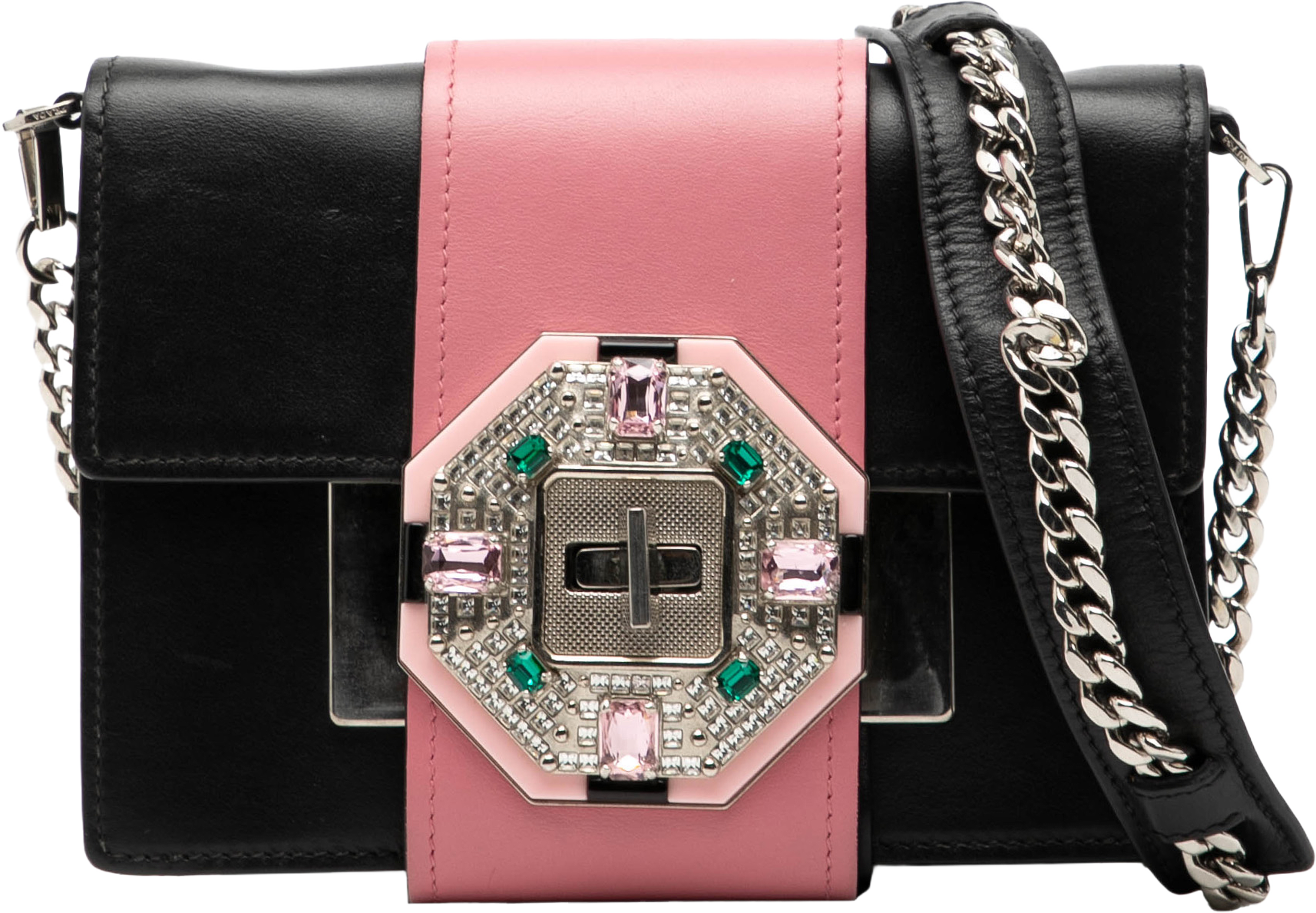 Prada City Calf Crystal Embellished Ribbon Bag, från Luxclusif, i färgen black. Klicka för att öppna bilden i stort format