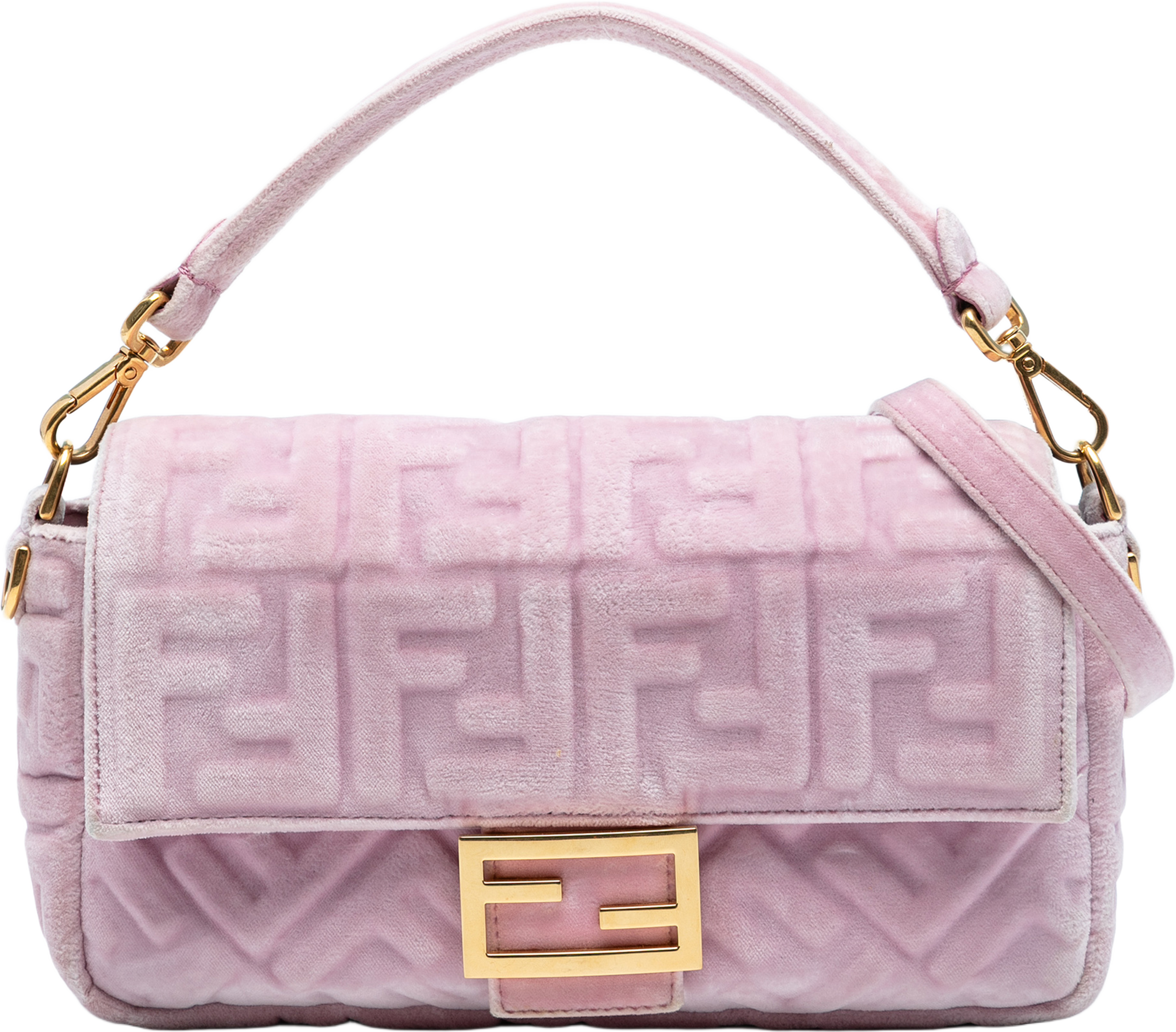 Fendi Zucca Embossed Velvet Baguette Satchel, från Luxclusif, i färgen pink. Klicka för att öppna bilden i stort format