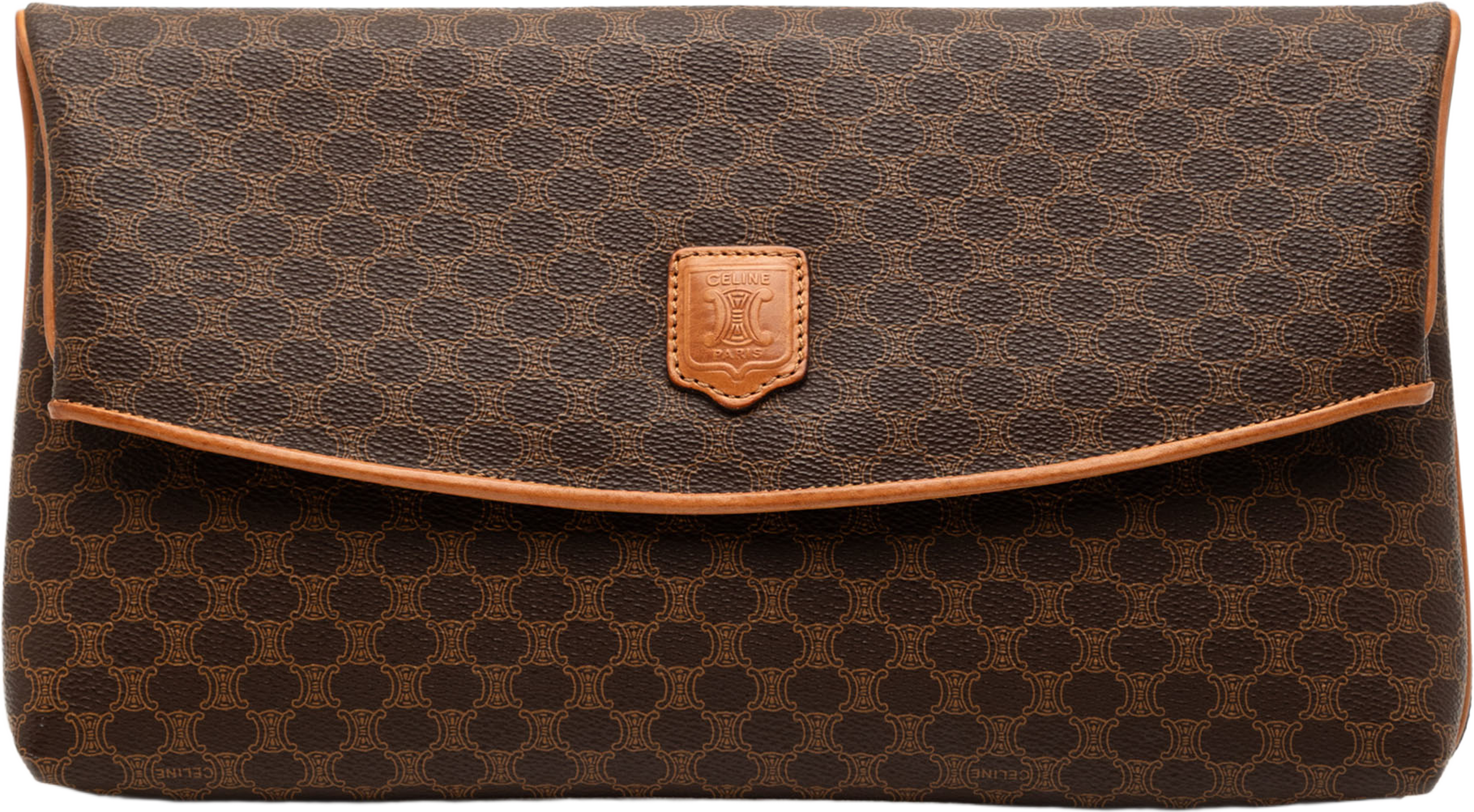 Celine Macadam Coated Canvas Clutch, från Luxclusif, i färgen brown. Klicka för att öppna bilden i stort format