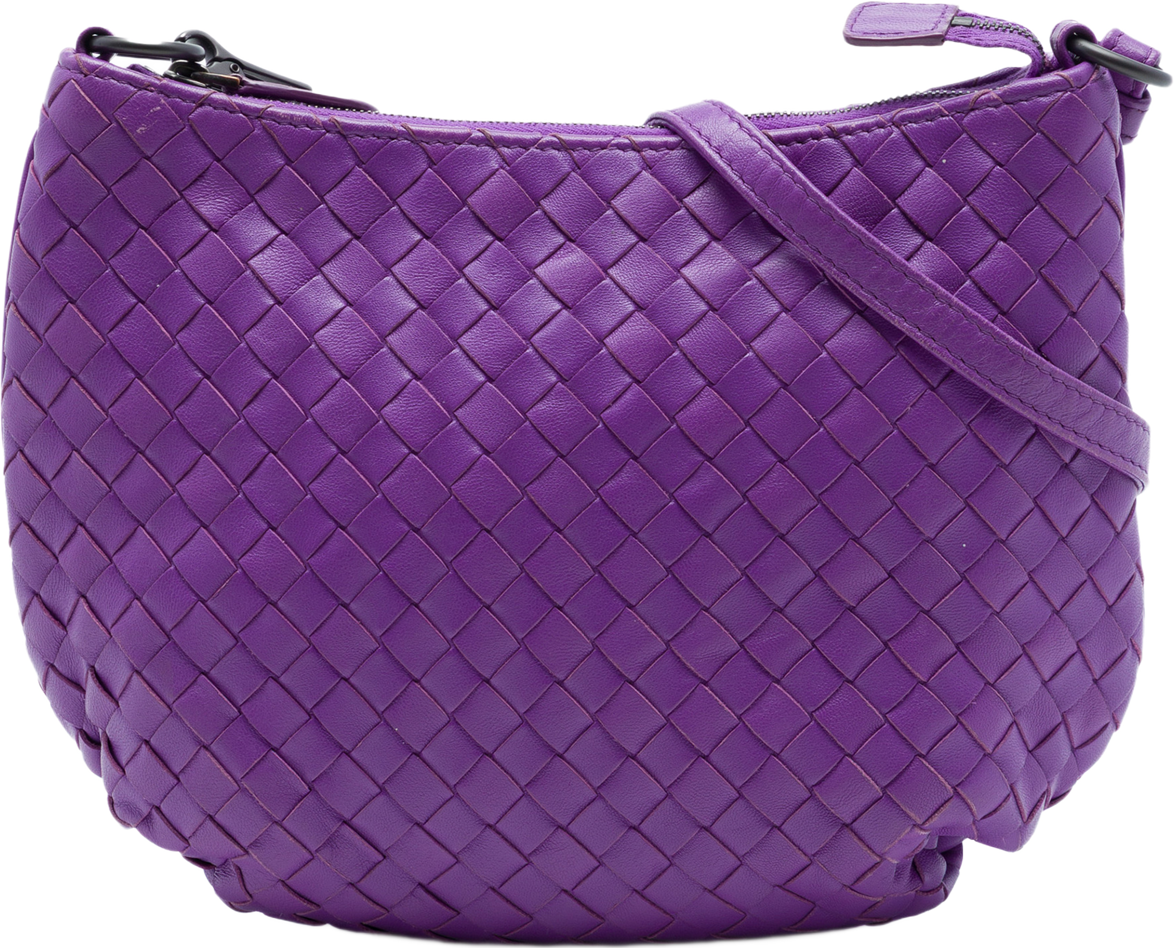 Bottega Veneta Small Nappa Intrecciato Crossbody, från Luxclusif, i färgen purpur. Klicka för att öppna bilden i stort format