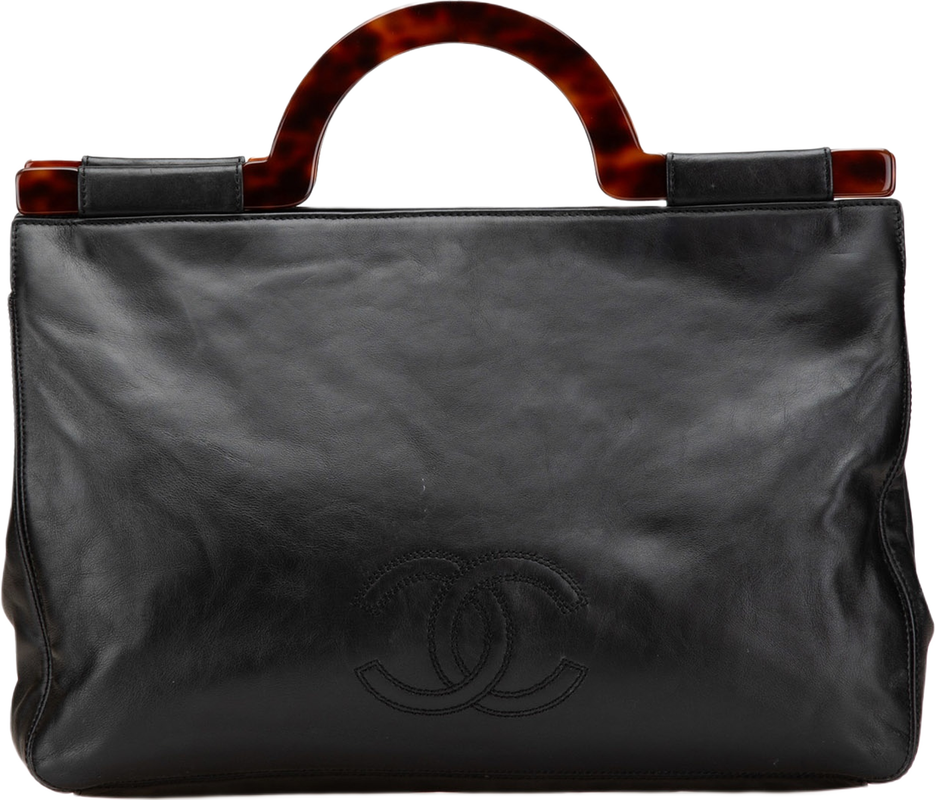 Chanel Cc Lambskin Tortoise Handle Tote