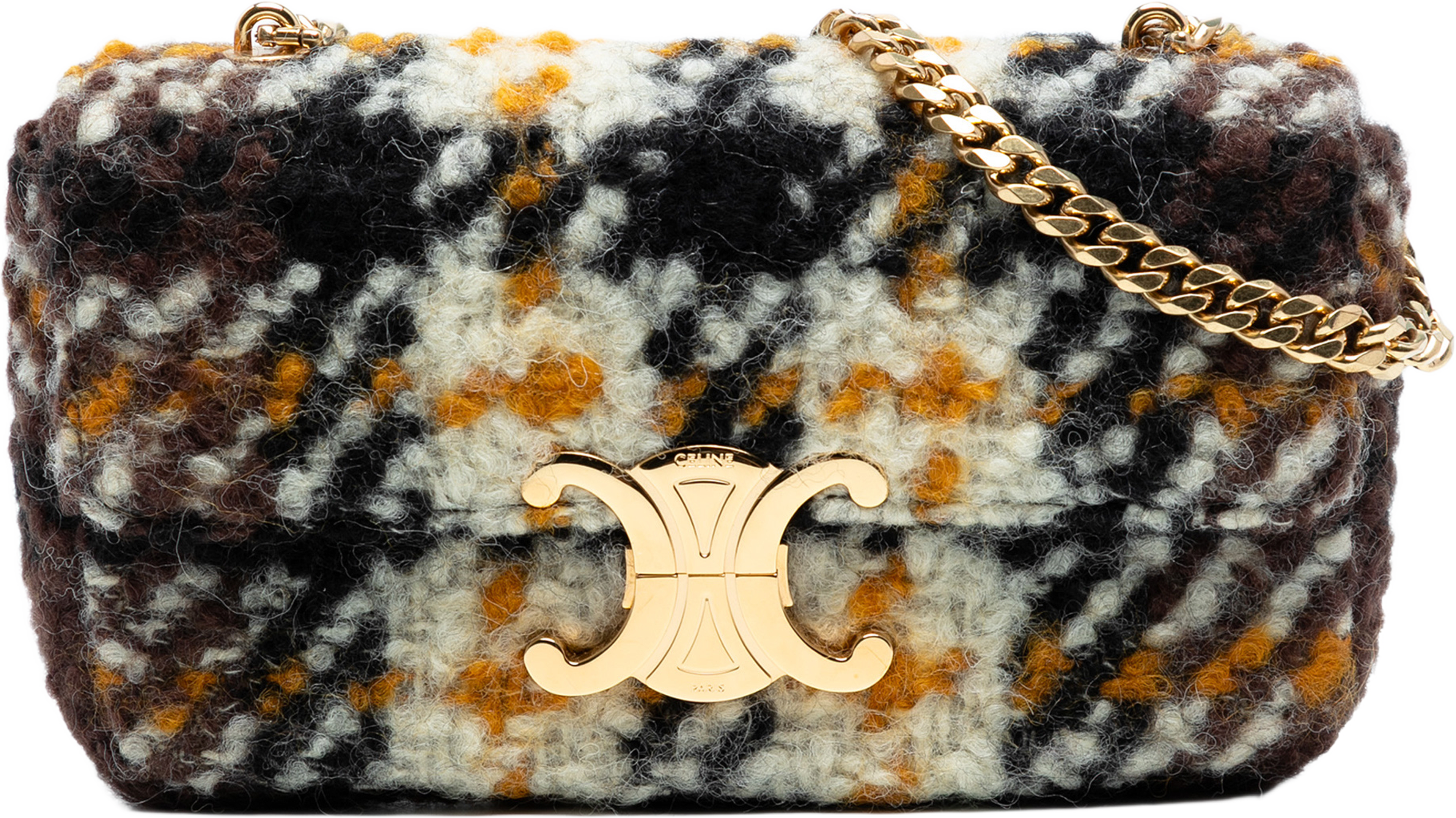 Celine Wool Triomphe Chain Shoulder Bag, från Luxclusif, i färgen black. Klicka för att öppna bilden i stort format