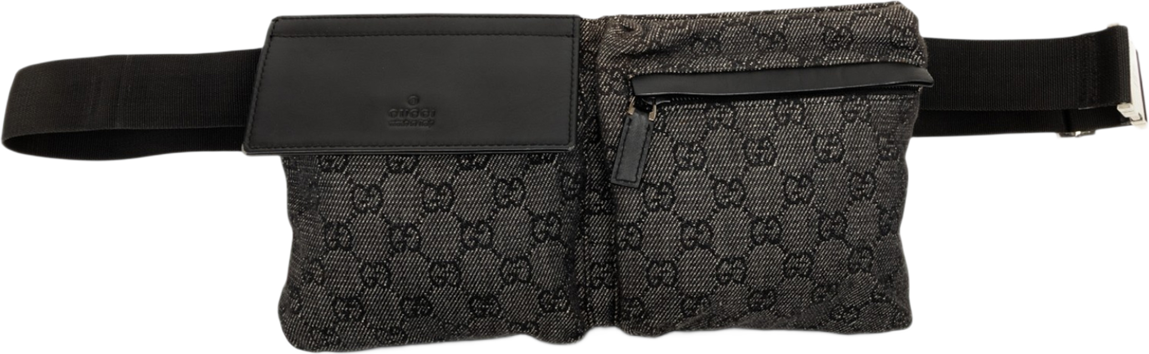 Gucci Gg Denim Double Pocket Belt Bag, från Luxclusif, i färgen grå. Klicka för att öppna bilden i stort format