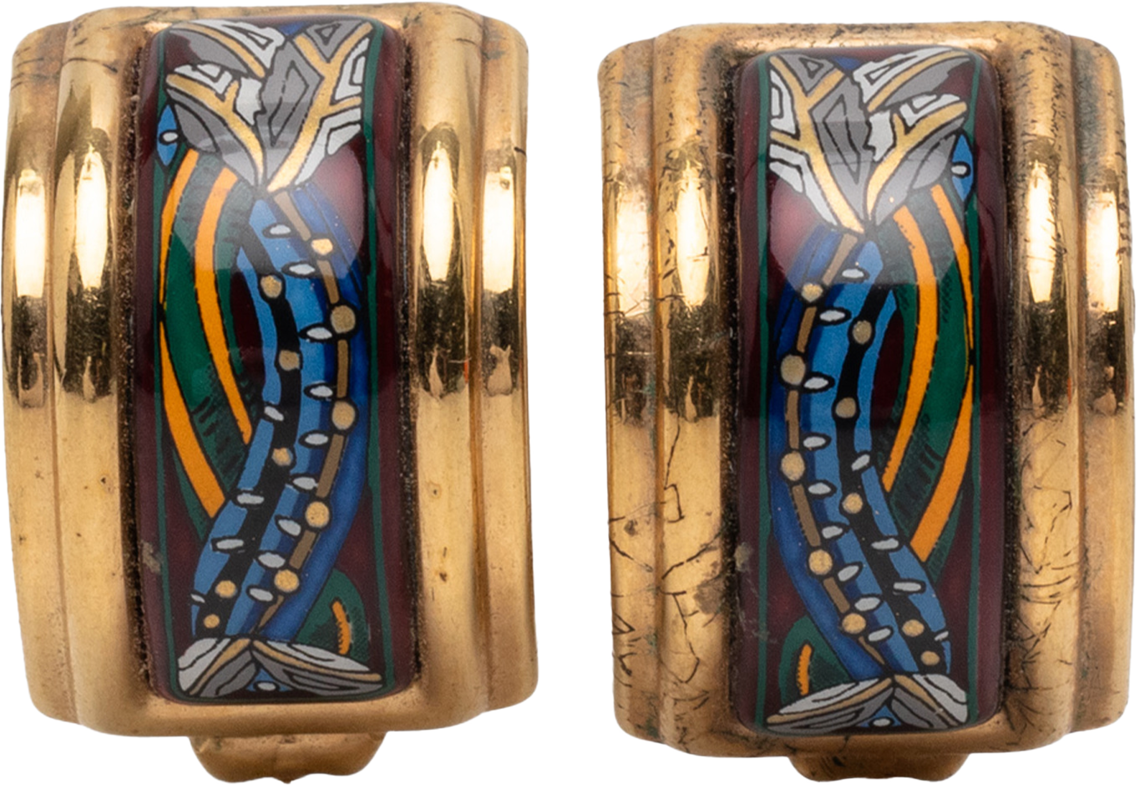 Hermès Enamel Cloisonne Clip On Earrings, från Luxclusif, i färgen blue. Klicka för att öppna bilden i stort format