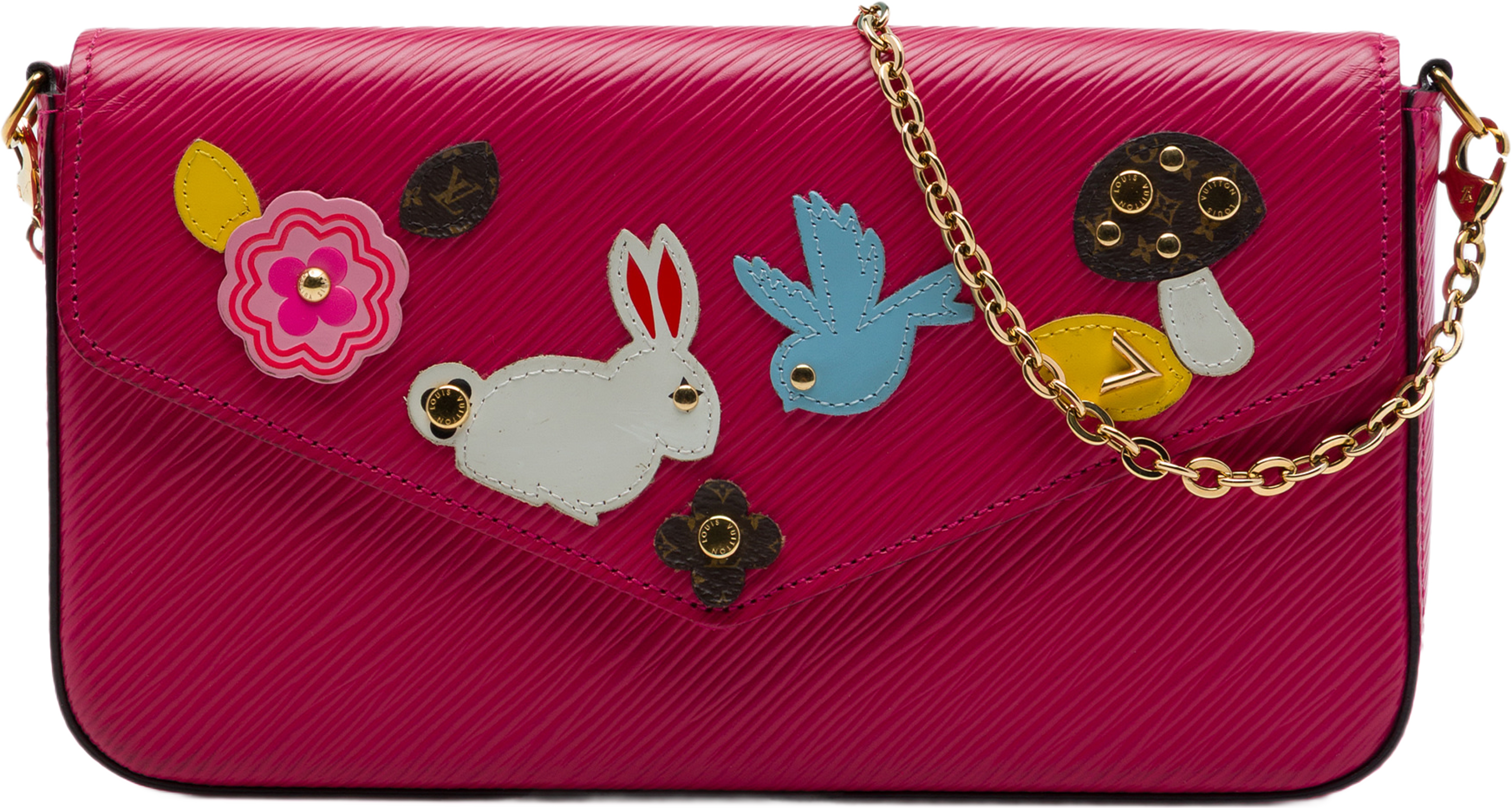 Louis Vuitton Epi Pochette Felicie Patchwork, från Luxclusif, i färgen rosa. Klicka för att öppna bilden i stort format