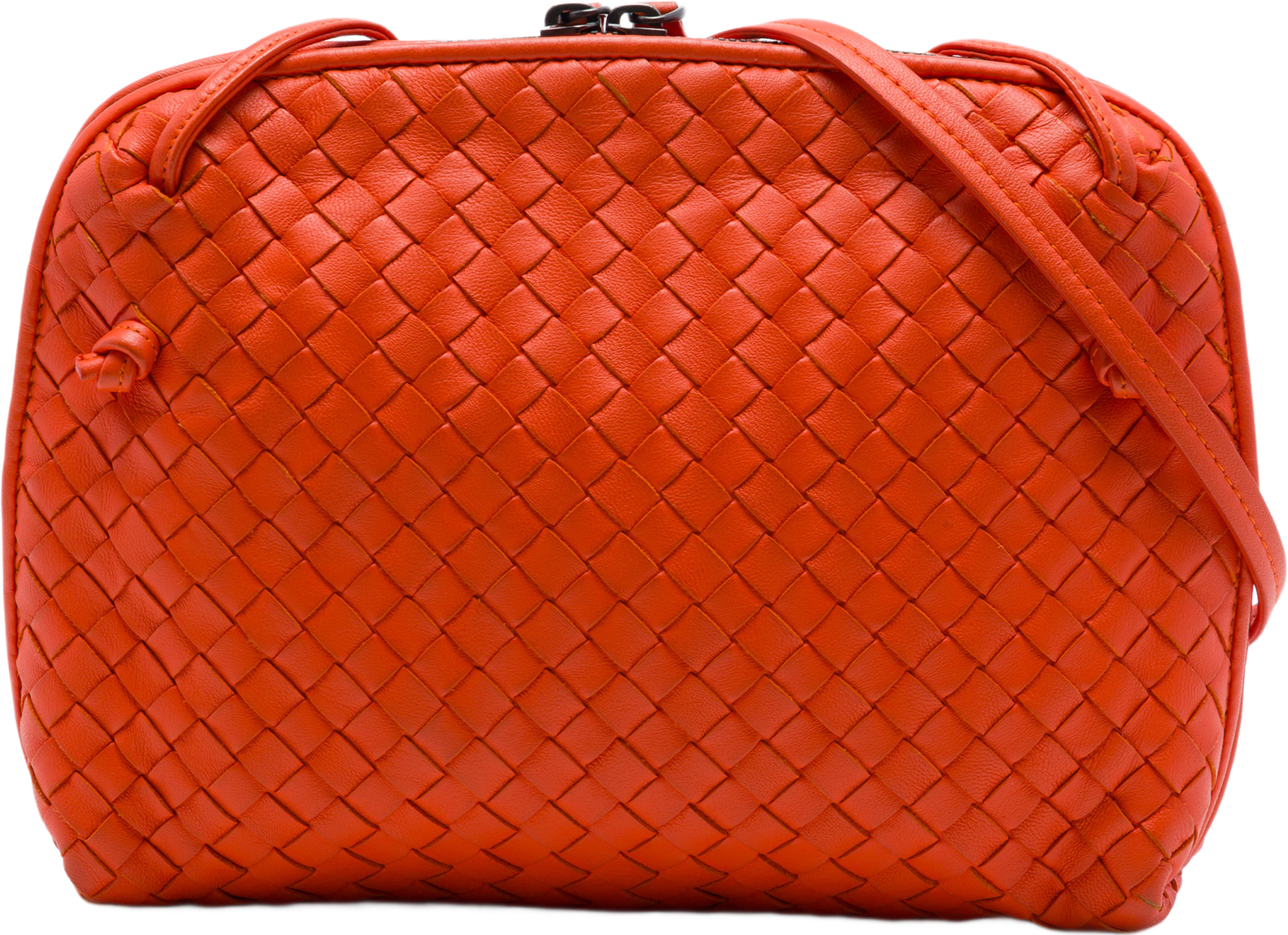 Bottega Veneta Nappa Intrecciato Nodini Crossbody, från Luxclusif, i färgen orange. Klicka för att öppna bilden i stort format