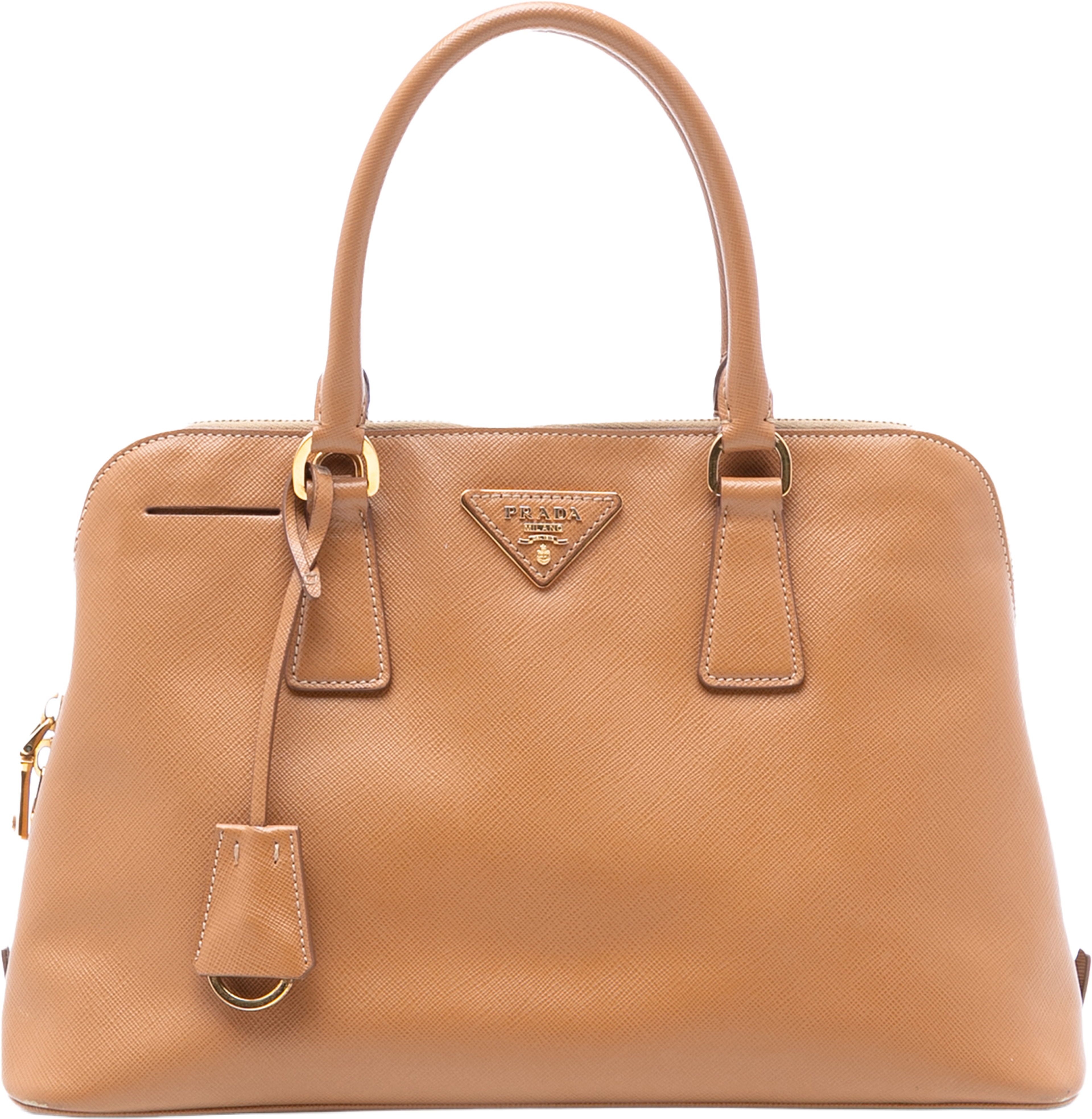 Prada Medium Saffiano Lux Promenade Satchel, från Luxclusif, i färgen caramel. Klicka för att öppna bilden i stort format