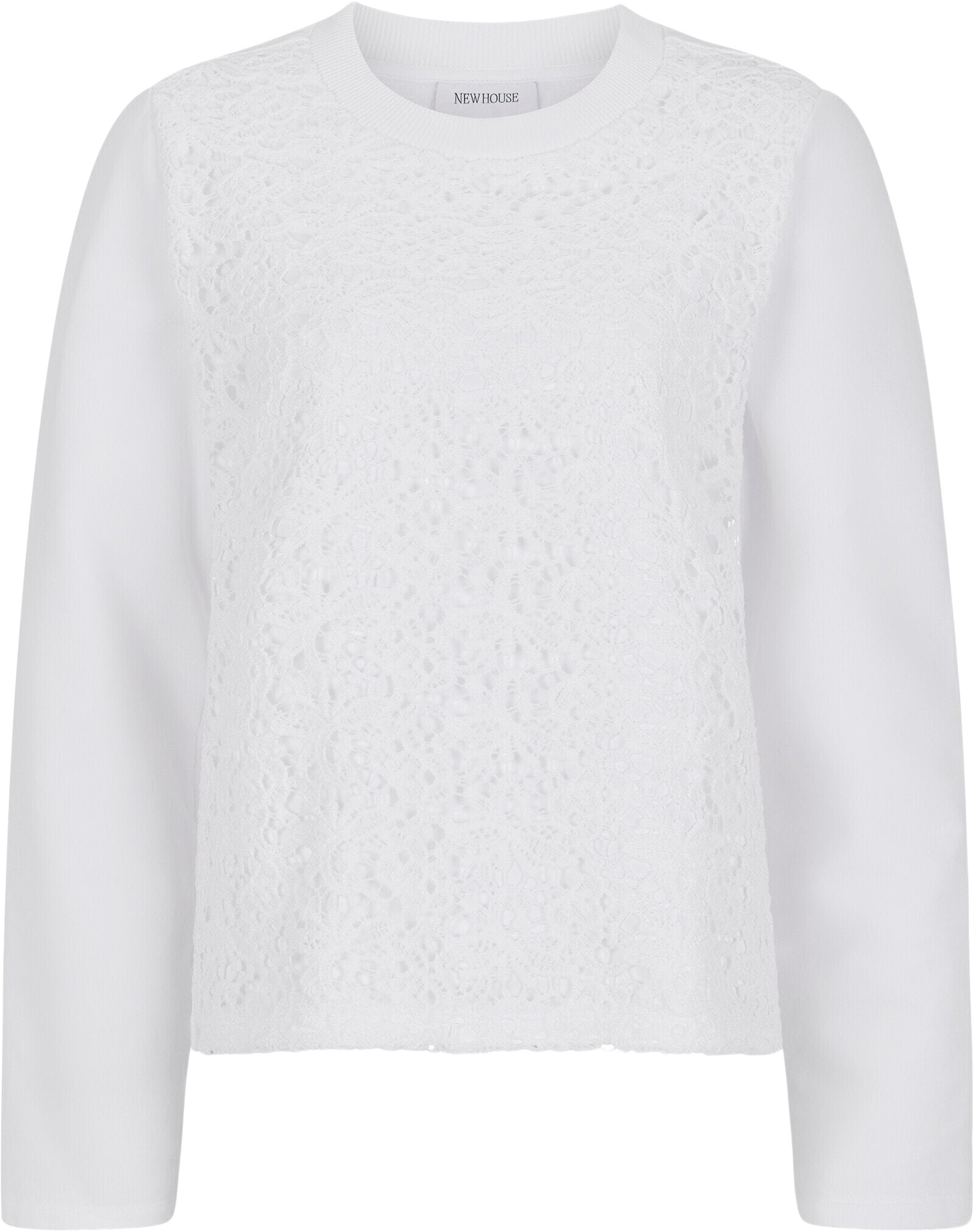Junie Lace College Sweater, från Newhouse, i färgen vit. Klicka för att öppna bilden i stort format