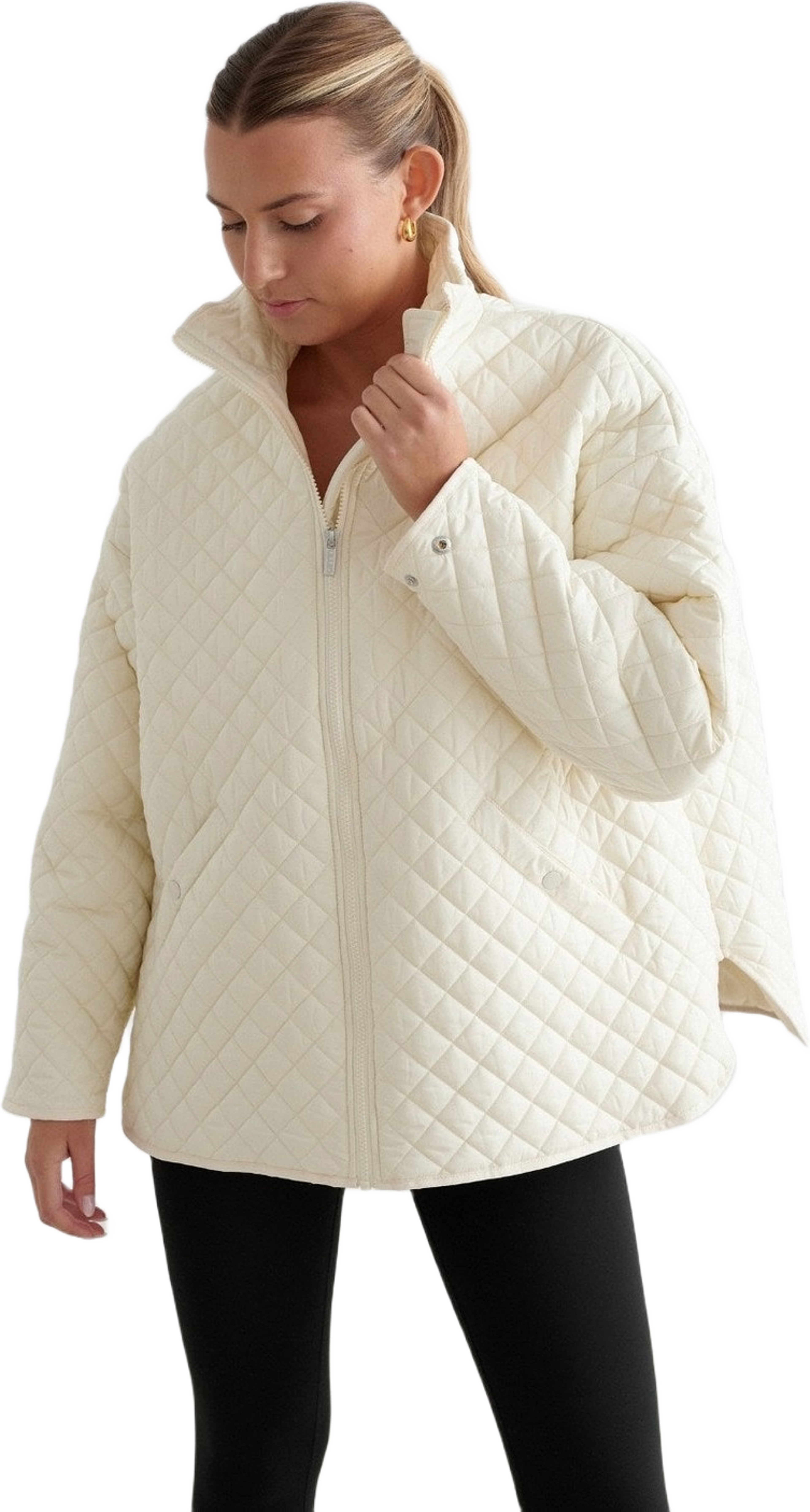 Almond White Oversized Quilted Jacket