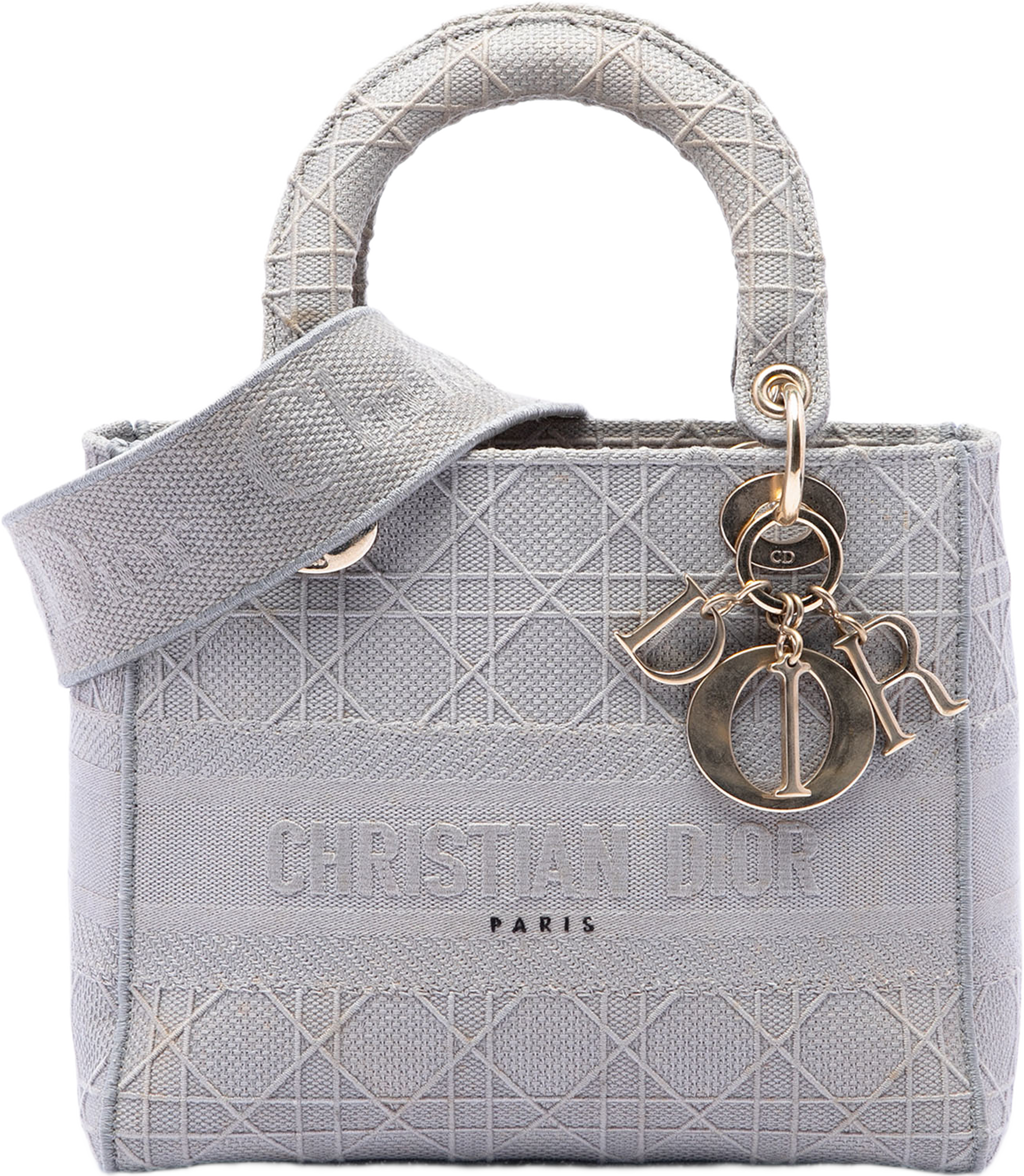 Dior Medium Canvas Cannage Lady D Lite, från Luxclusif, i färgen grå. Klicka för att öppna bilden i stort format
